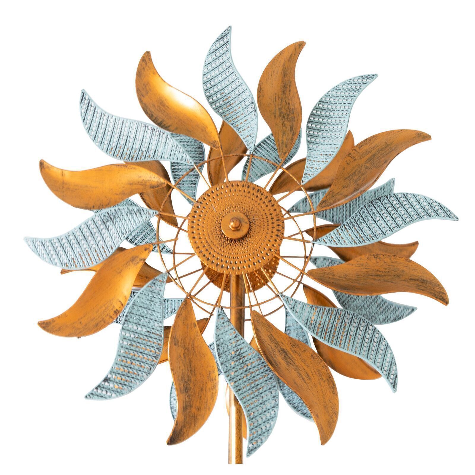 Windrad “Fire Flower”, Windspiel mit 2 gegenläufigen Rotoren, Gartendeko 213 cm hoch NA183