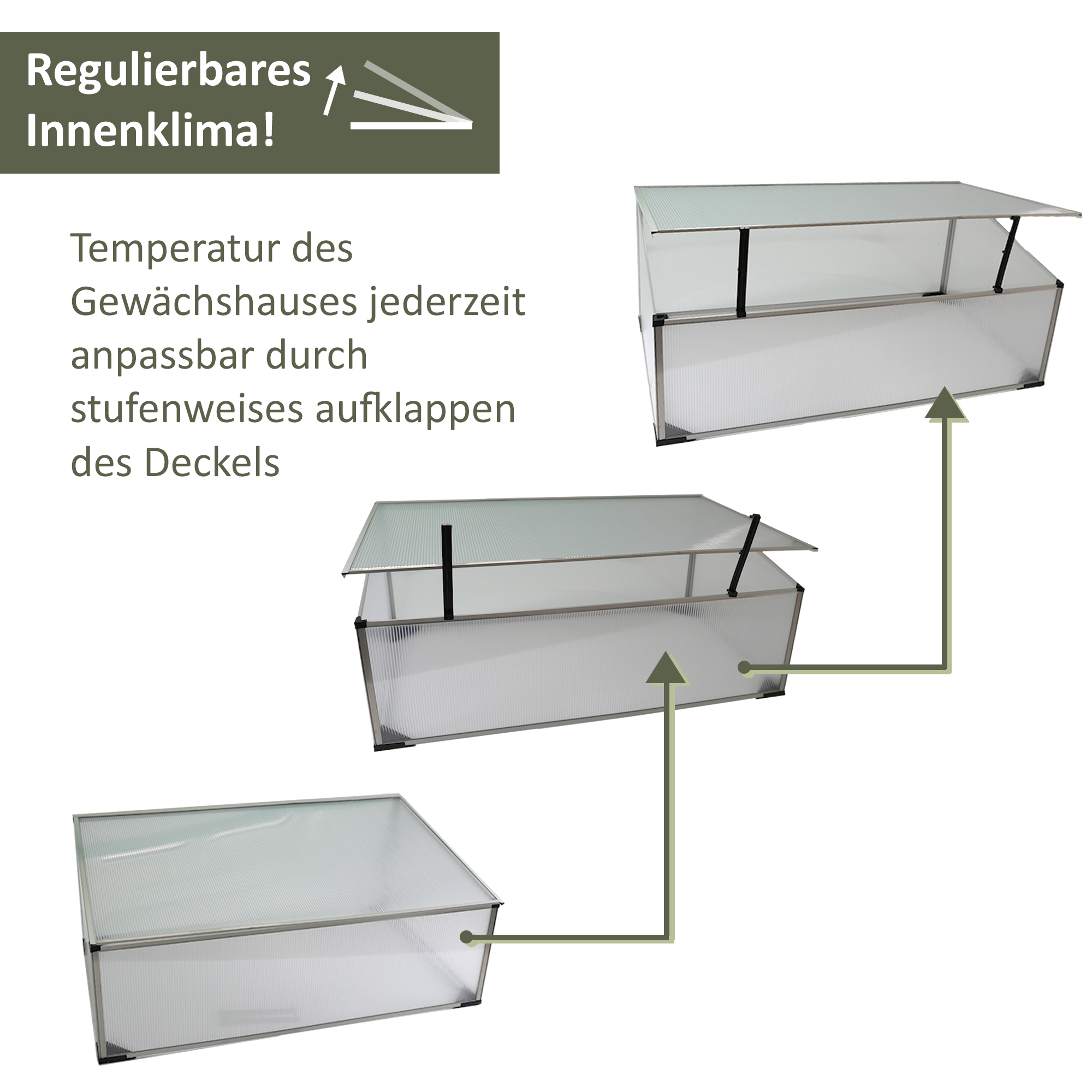 Frühbeet aus Aluminium, Treibhaus mit Aufstelldach, Frühbeetaufsatz als Stecksystem NA173 Frühbeet aus Aluminium, Treibhaus mit Aufstelldach, Frühbeetaufsatz als Stecksystem NA173