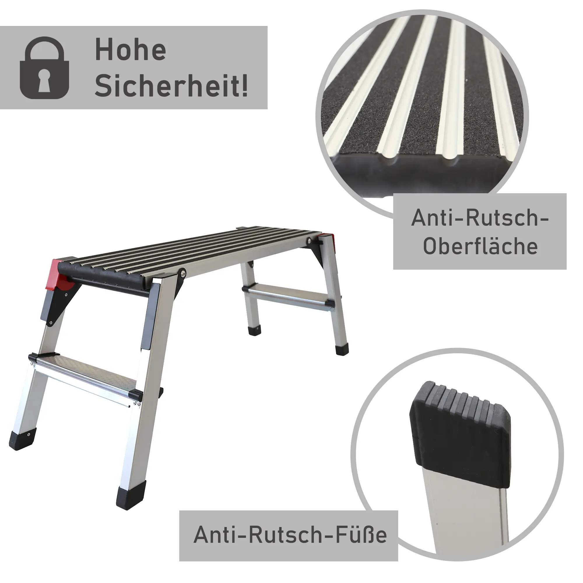 Arbeitsplattform bis 150 kg belastbar, Arbeitsbühne 50 cm hoch, Aluleiter mit 2 Stufen NA181 Arbeitsplattform bis 150 kg belastbar, Arbeitsbühne 50 cm hoch, Aluleiter mit 2 Stufen NA181