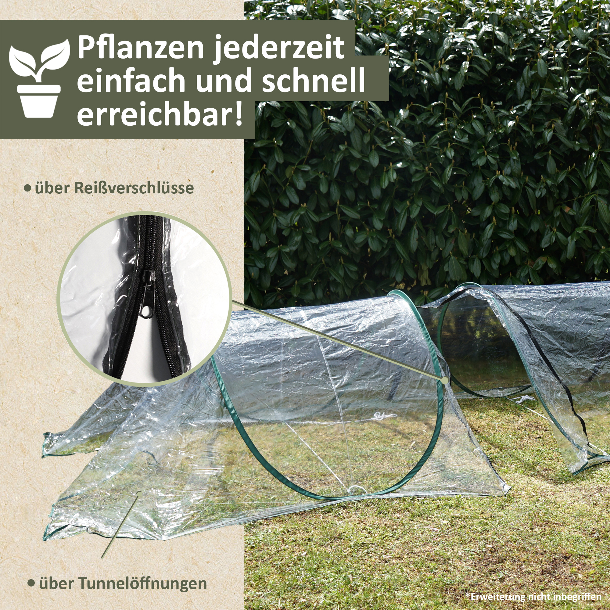 Folientunnel aus transparenter PVC-Folie, modular erweiterbarer Pflanztunnel NA171 Folientunnel aus transparenter PVC-Folie, modular erweiterbarer Pflanztunnel NA171