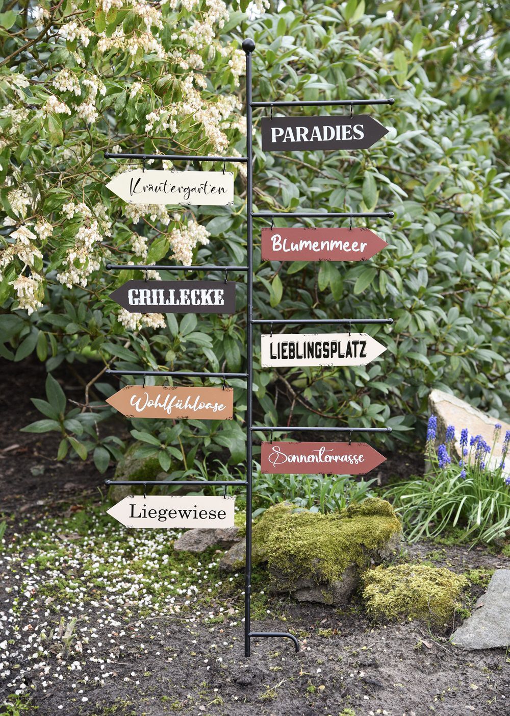 Gartenschild Wegweiser, 8 Planken beschriftet, Eisenschild, Metallschild 125 cm hoch HI-314734