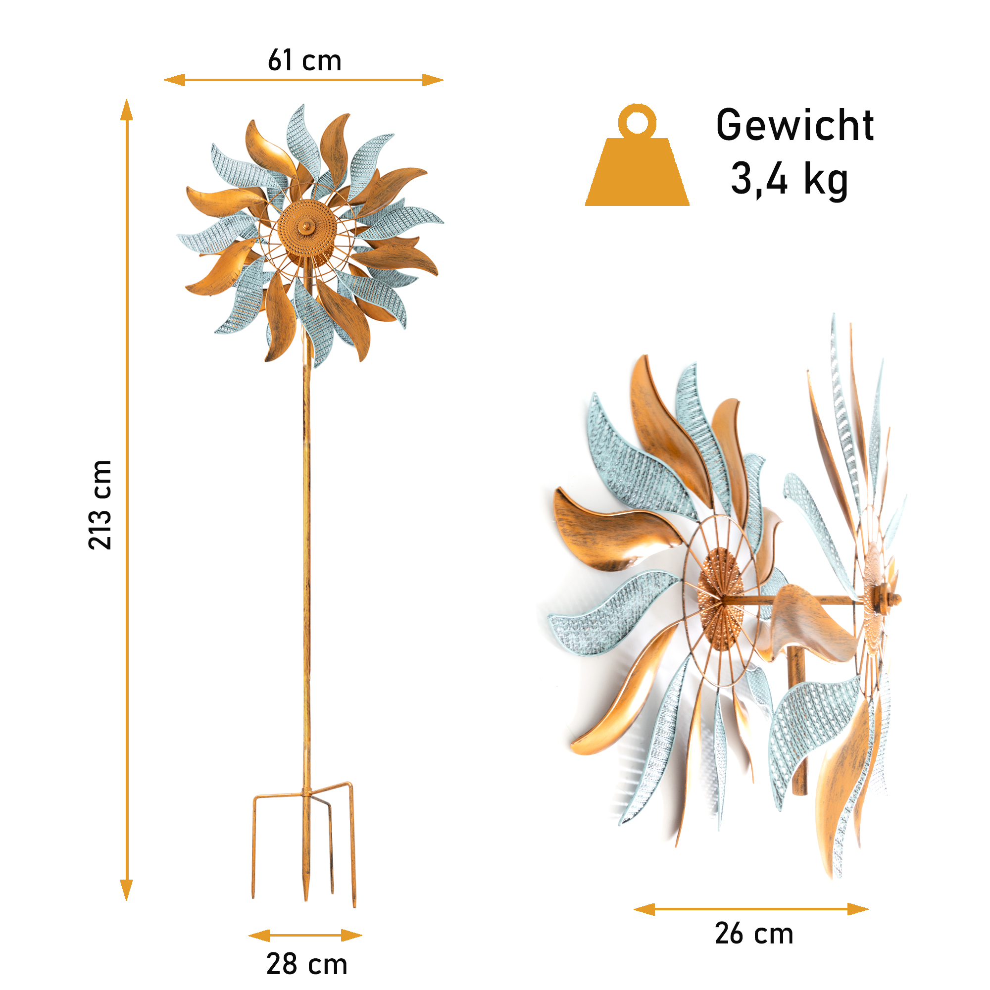 Windrad “Fire Flower”, Windspiel mit 2 gegenläufigen Rotoren, Gartendeko 213 cm hoch NA183 Windrad “Fire Flower”, Windspiel mit 2 gegenläufigen Rotoren, Gartendeko 213 cm hoch NA183