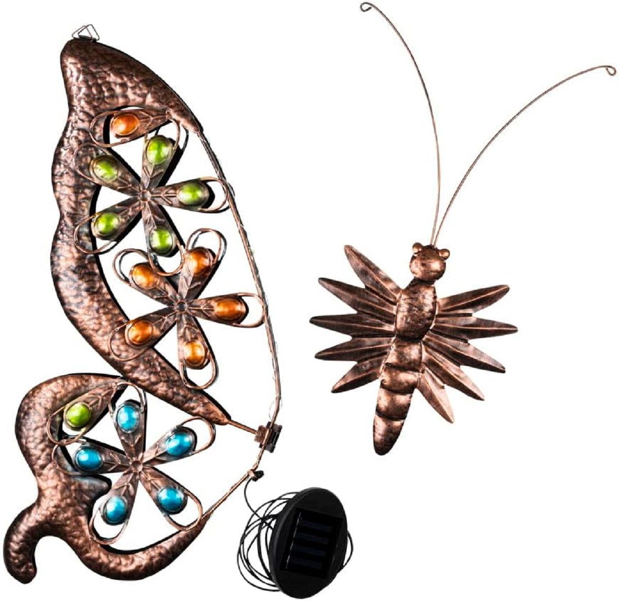 Solar Schmetterling mit warmweißen LEDs, Wandbild aus Metall, Wanddeko HH-70458 Solar Schmetterling mit warmweißen LEDs, Wandbild aus Metall, Wanddeko HH-70458