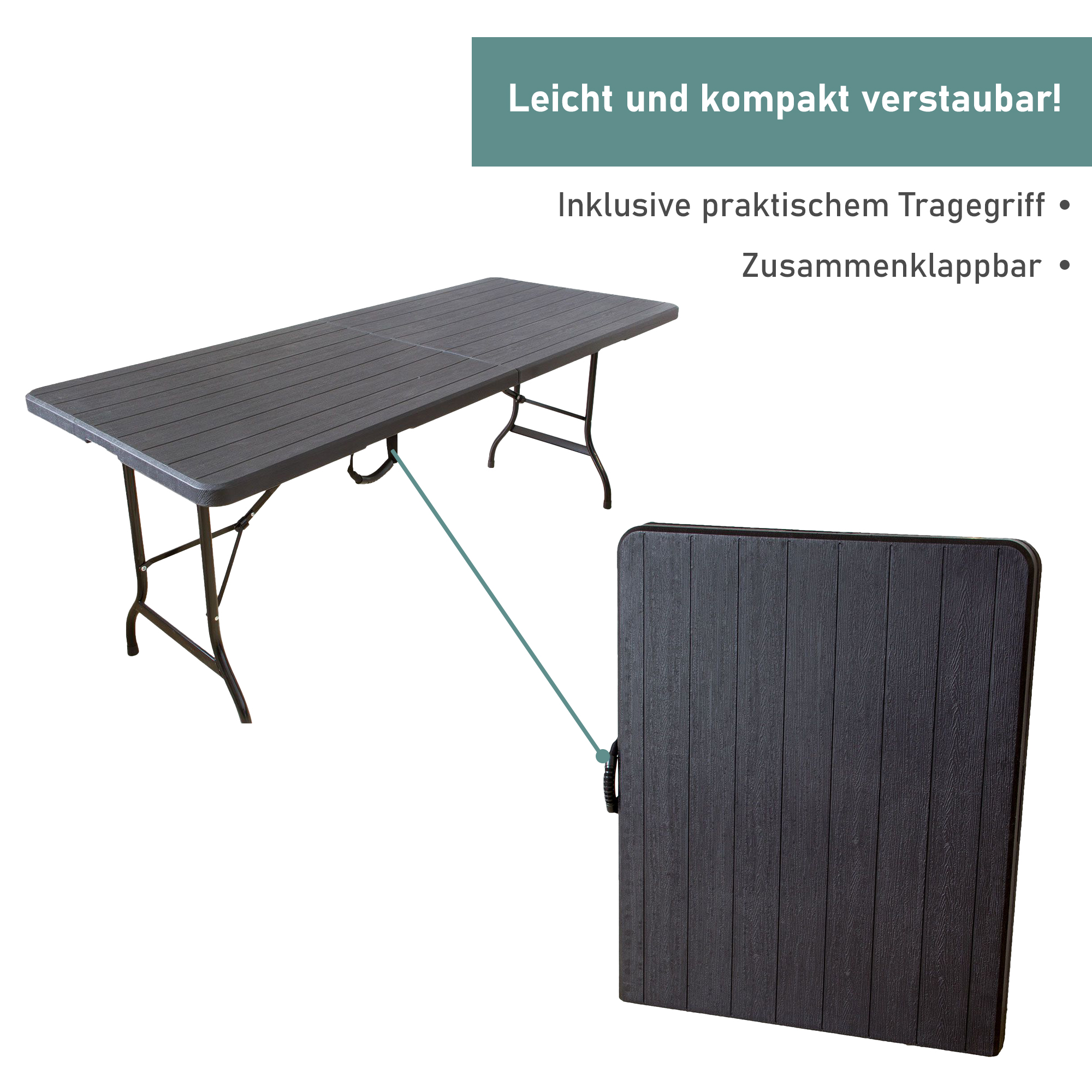 Gartentisch in Holzoptik, Klapptisch 180 x 75 cm, Buffettisch bis 150 kg belastbar TB013 Gartentisch in Holzoptik, Klapptisch 180 x 75 cm, Buffettisch bis 150 kg belastbar TB013
