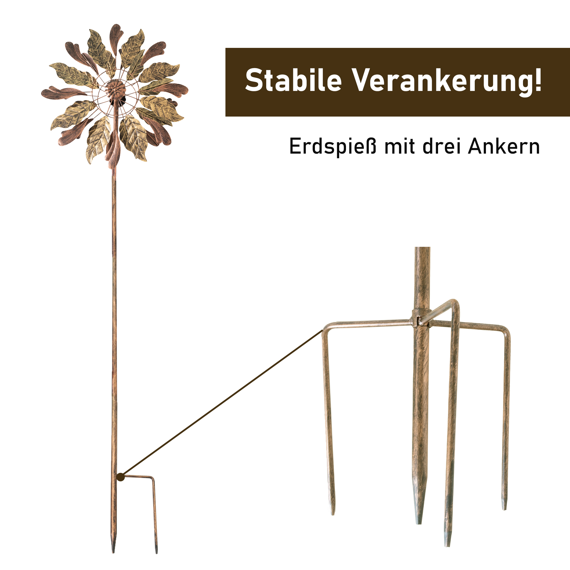 Windrad “Leaves” mit 2 gegenläufigen Propellern, Gartendeko, 213 cm hoch NA184 Windrad “Leaves” mit 2 gegenläufigen Propellern, Gartendeko, 213 cm hoch NA184