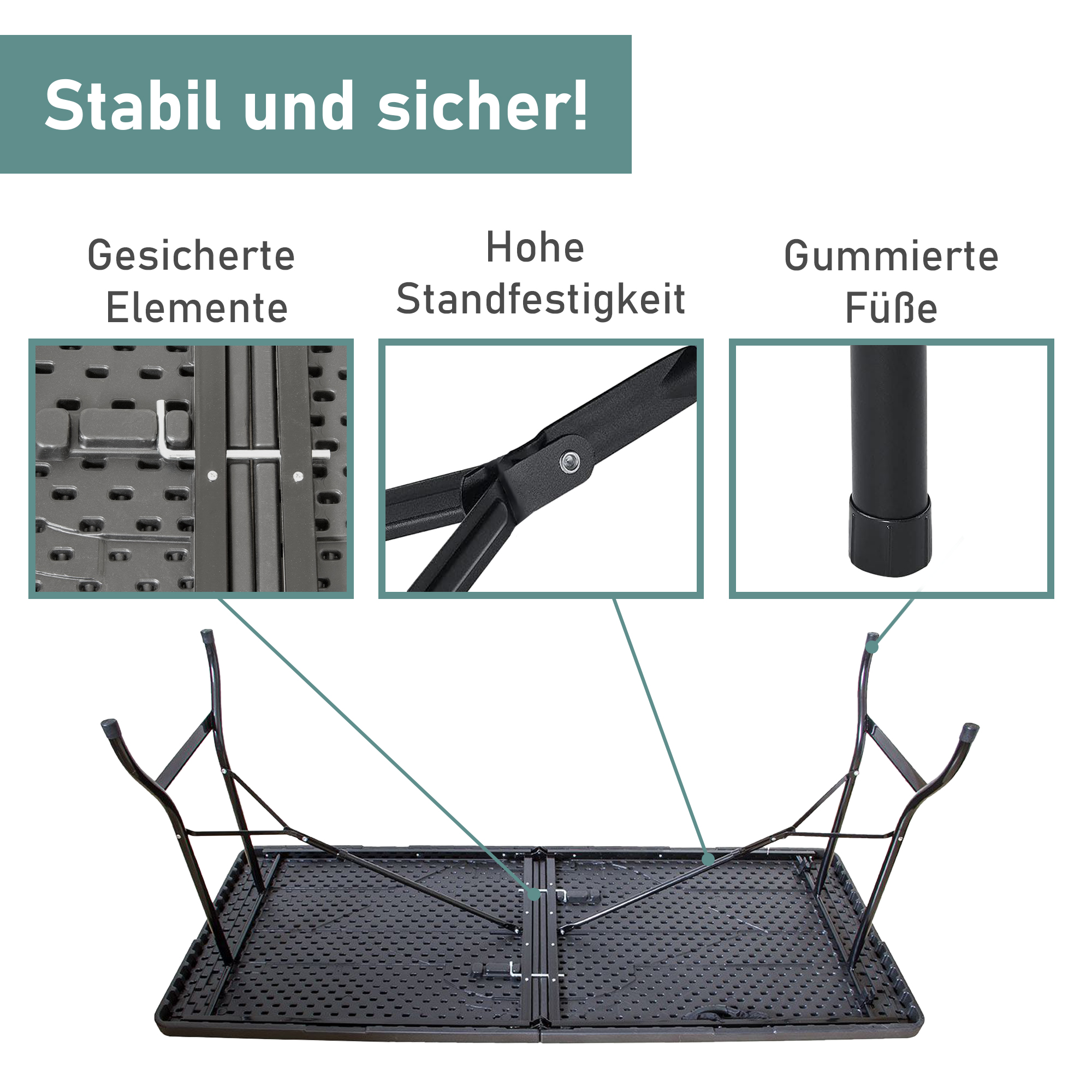 Gartentisch in Holzoptik, Klapptisch 180 x 75 cm, Buffettisch bis 150 kg belastbar TB013 Gartentisch in Holzoptik, Klapptisch 180 x 75 cm, Buffettisch bis 150 kg belastbar TB013