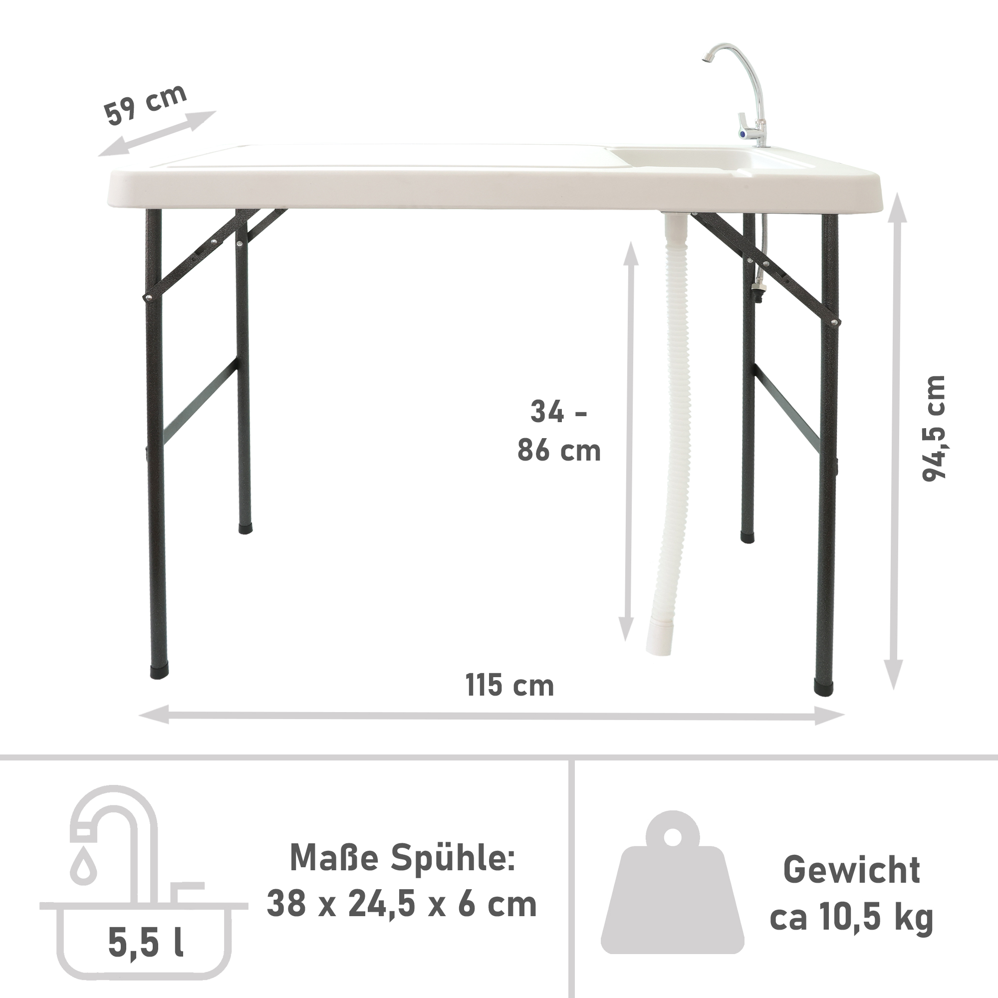 Klappbarer Filetiertisch, Camping Spüle mit Wasserhahn und großer Arbeitsfläche BL115 Klappbarer Filetiertisch, Camping Spüle mit Wasserhahn und großer Arbeitsfläche BL115