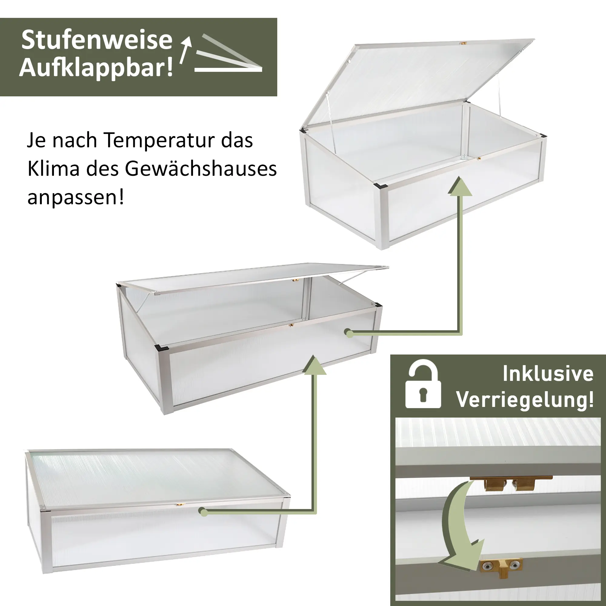 Frühbeet aus Aluminium, Frühbeetaufsatz für Hochbeete, Frühbeetkasten 56,5 x 110 cm DH012 Frühbeet aus Aluminium, Frühbeetaufsatz für Hochbeete, Frühbeetkasten 56,5 x 110 cm DH012