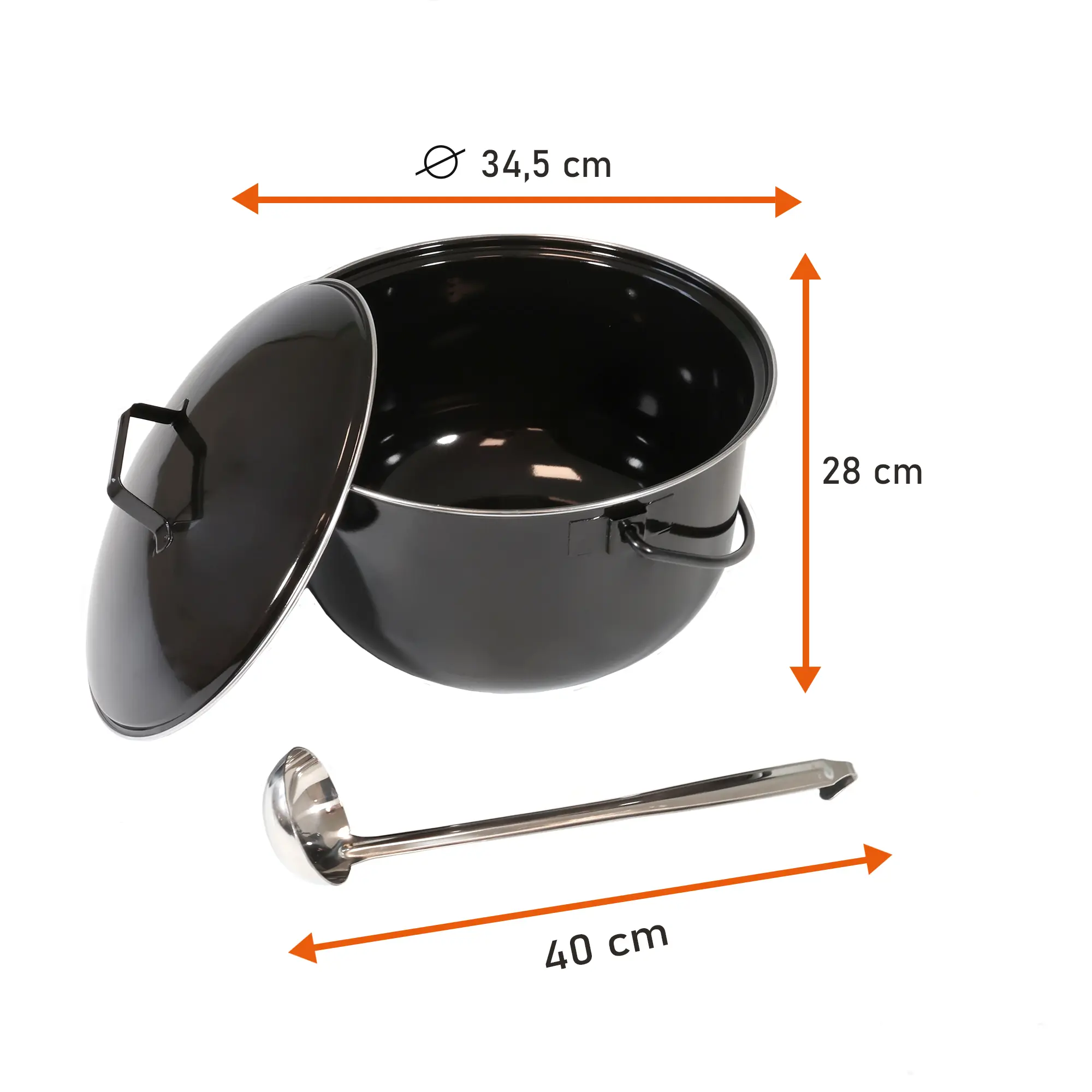 Gulaschtopf 14 L, Gulaschkessel für Schwenkgrill, Emaillierter Suppenkessel mit Schöpfkelle NA080