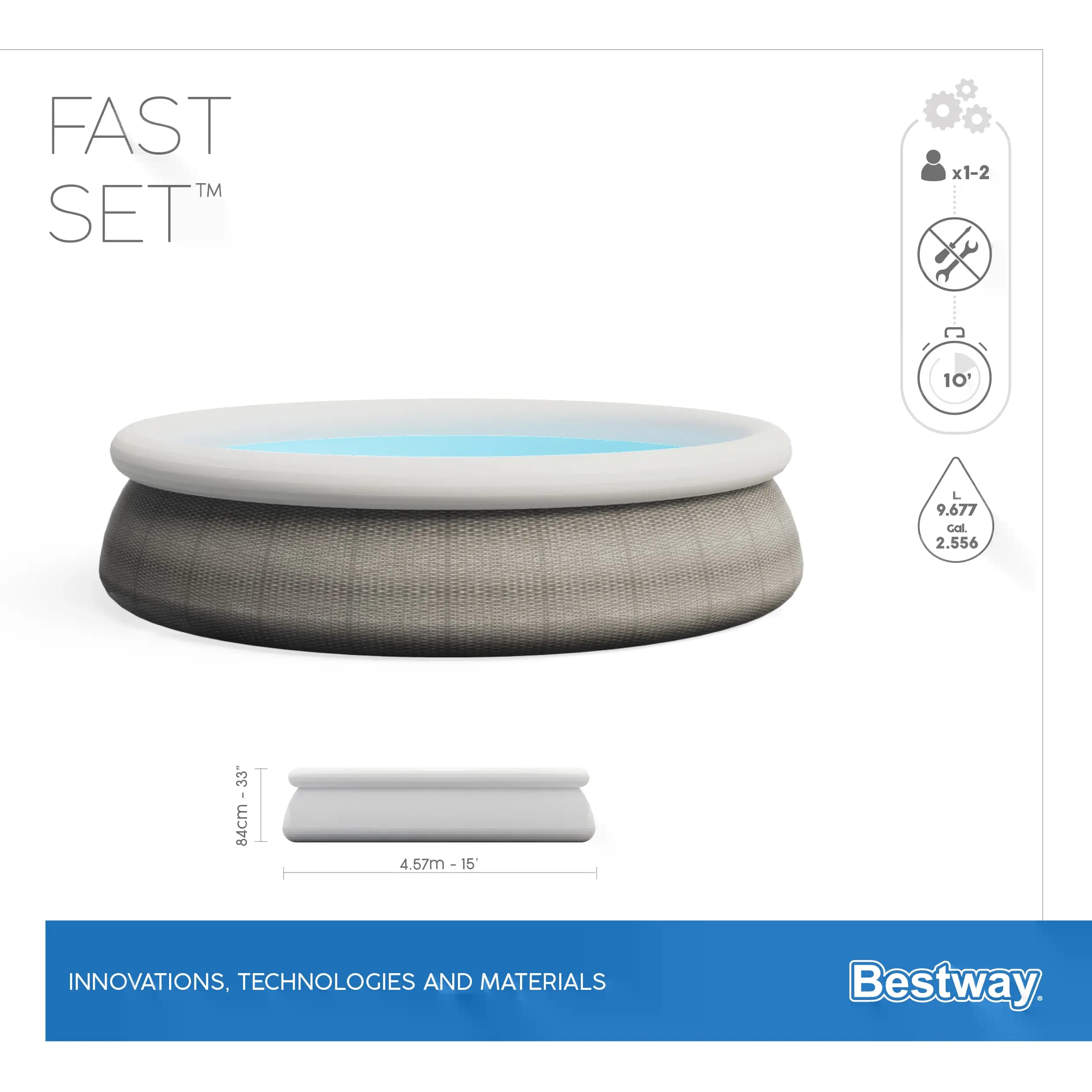 Fast Set™ Aufstellpool-Set mit Filterpumpe Ø 457 x 84 cm, Rattan-Optik (Schiefergrau), rund 57313_22 Fast Set™ Aufstellpool-Set mit Filterpumpe Ø 457 x 84 cm, Rattan-Optik (Schiefergrau), rund 57313_22