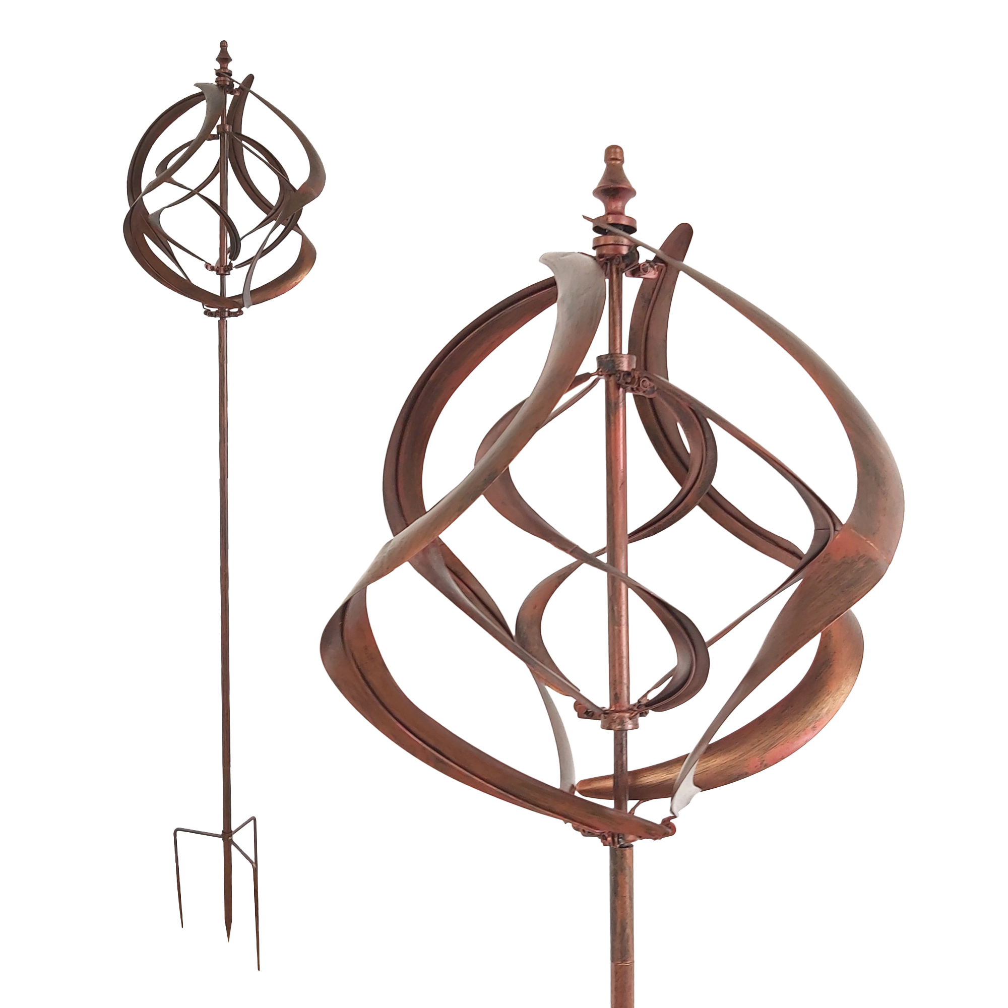 Großes Windspiel aus Metall mit 2 gegenläufigen Rotoren, kupferoptik, Gartendeko, 213 cm hoch NA201
