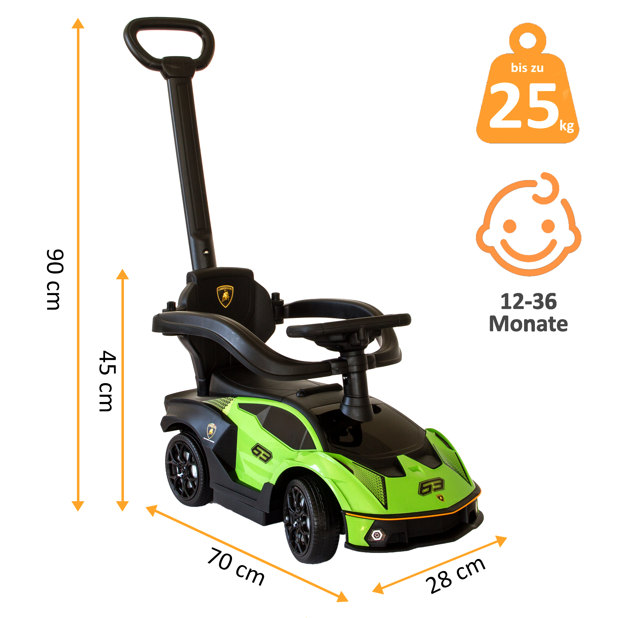 Rutschauto in grün, Kinderfahrzeug mit Sicherheitsbügel, Rutscher Auto mit Schiebestange ab 1 Jahr PT008_G Rutschauto in grün, Kinderfahrzeug mit Sicherheitsbügel, Rutscher Auto mit Schiebestange ab 1 Jahr PT008_G