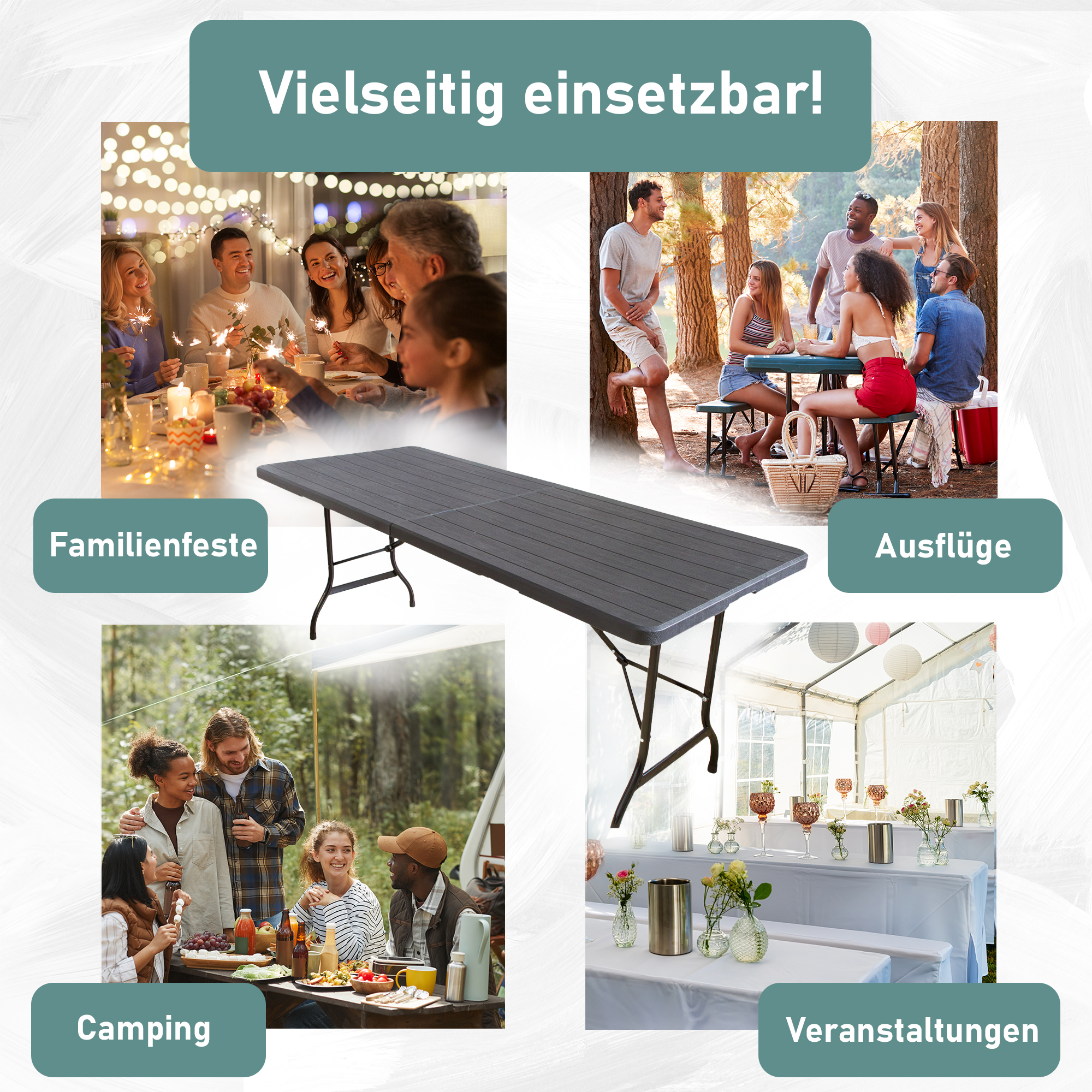 Gartentisch in Holzoptik, Klapptisch 180 x 75 cm, Buffettisch bis 150 kg belastbar TB013 Gartentisch in Holzoptik, Klapptisch 180 x 75 cm, Buffettisch bis 150 kg belastbar TB013