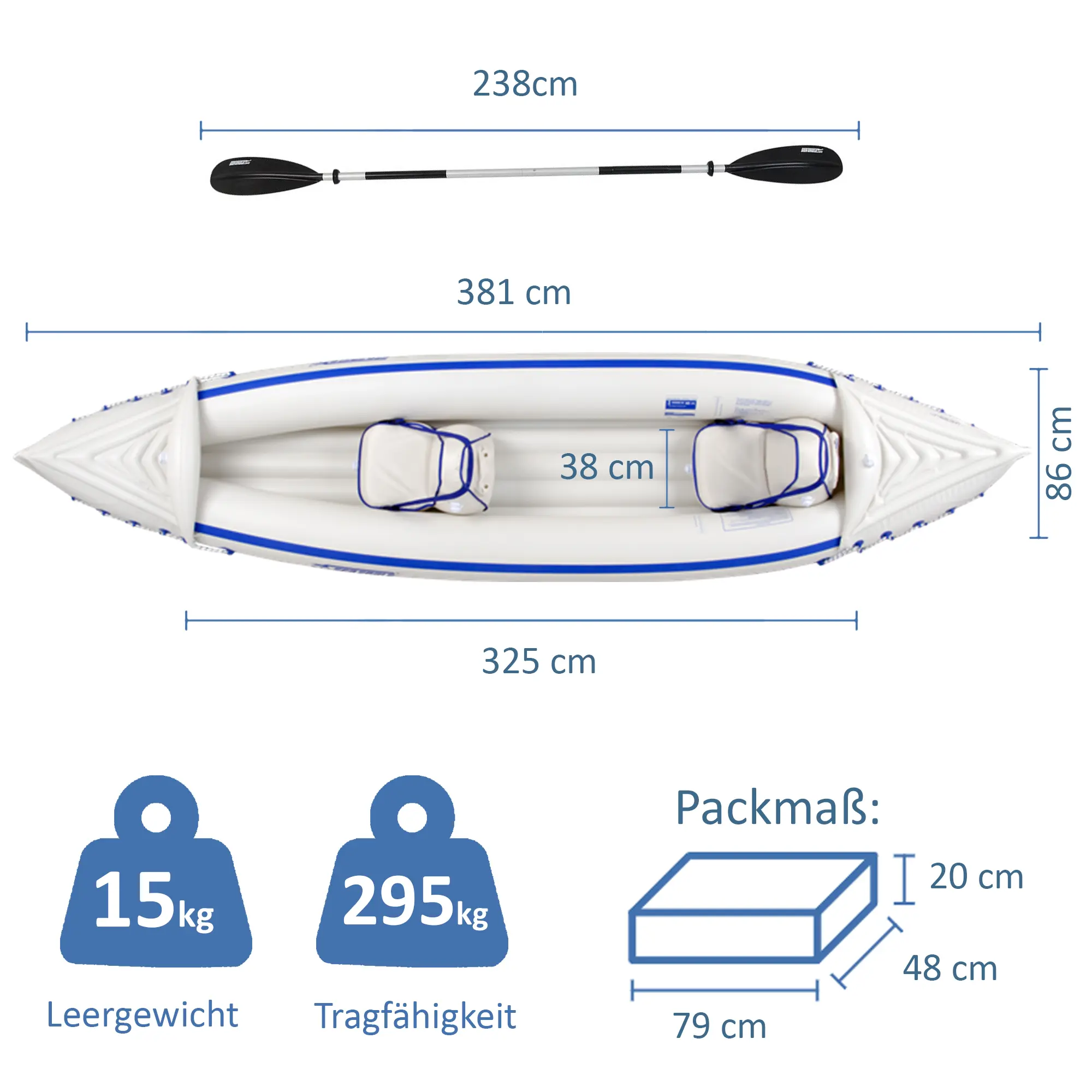 Aufblasbares Kajak für 2 Personen, Angelkajak Sea Eagle, Kajak Set für Einsteiger SE370K-P