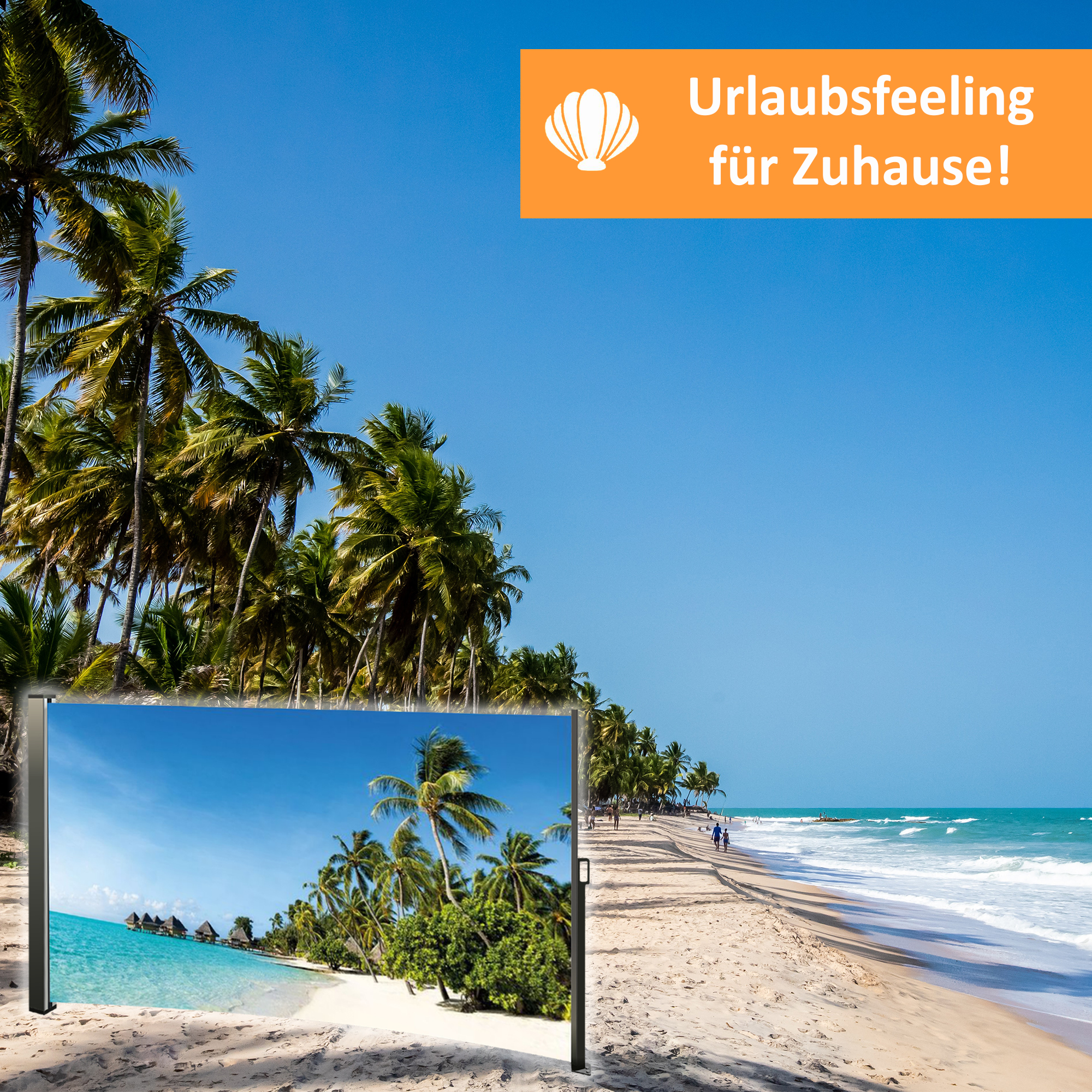 Seitenmarkise ausziehbar rechts, 180 cm hoch, Seitenrollo mit Fotodruck Südsee NA099-L