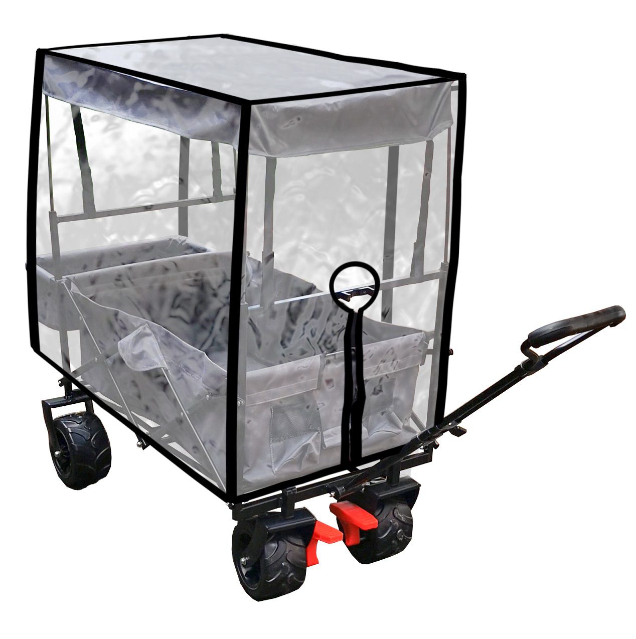 Faltbarer Transportwagen mit Dach und Regenschutz, Bollerwagen, Handwagen WE-2594 Faltbarer Transportwagen mit Dach und Regenschutz, Bollerwagen, Handwagen WE-2594