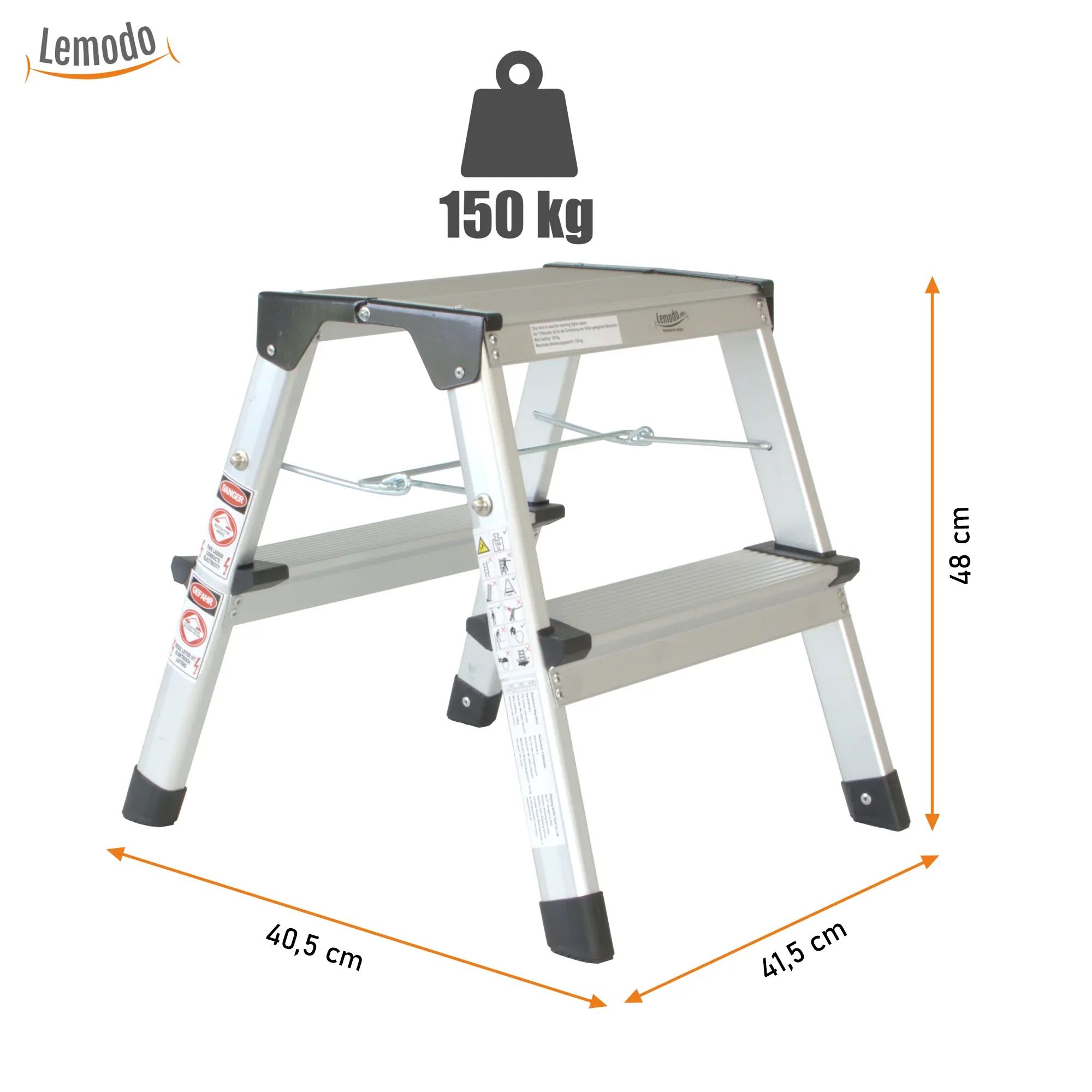 Klappbare Leiter 2 Stufen, Trittleiter aus Aluminium, Treppenleiter bis 150kg belastbar NA147