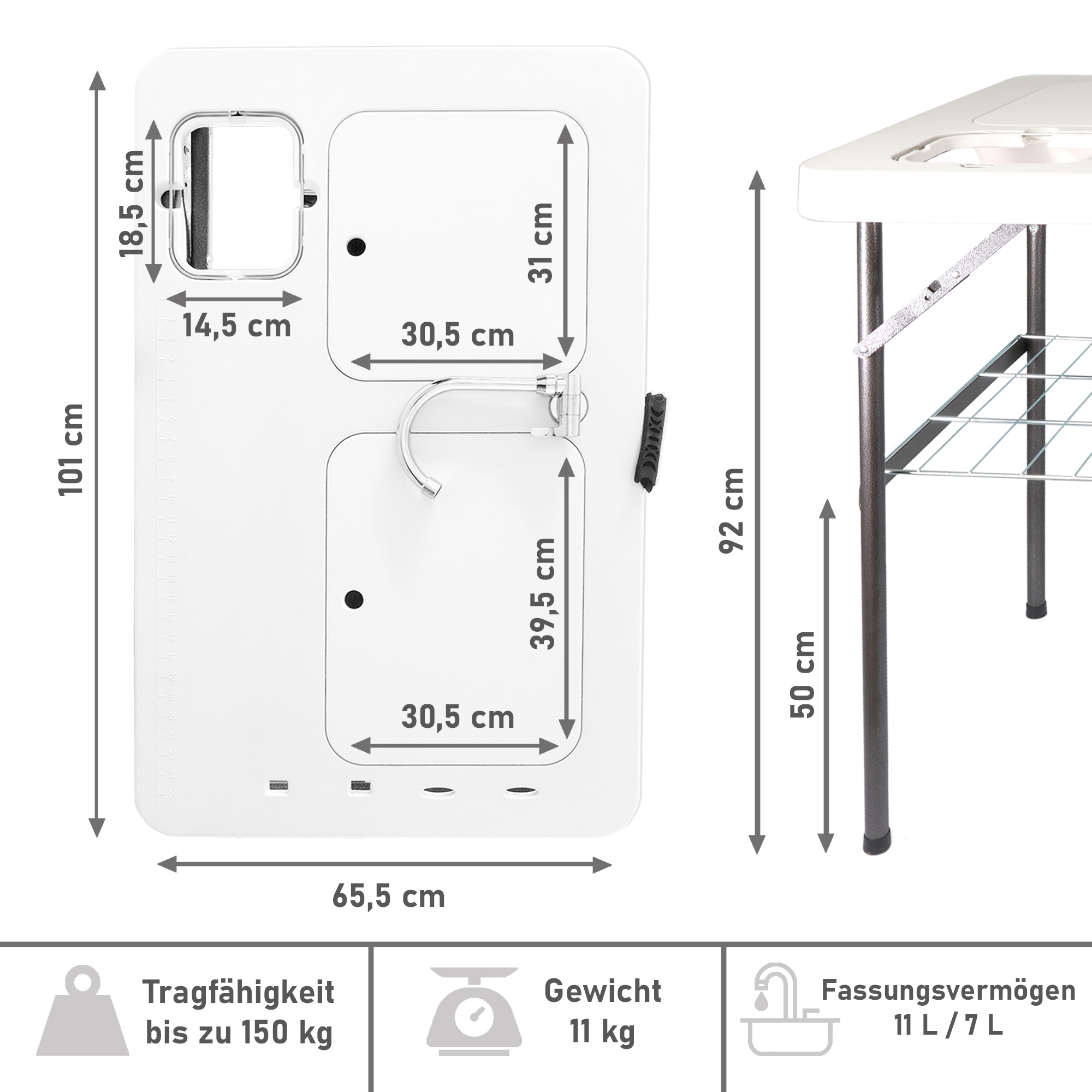 Klappbarer Filetiertisch, Camping Spüle mit 2 Spülbecken und Sprühdüse BL100 Klappbarer Filetiertisch, Camping Spüle mit 2 Spülbecken und Sprühdüse BL100