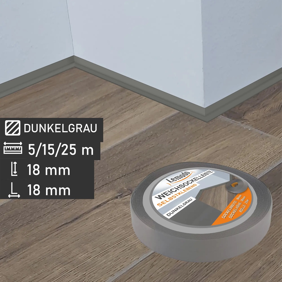 Knickwinkelleiste, PVC, 25m, grau, selbstklebend, Sockelleiste MS012 Knickwinkelleiste, PVC, 25m, grau, selbstklebend, Sockelleiste MS012
