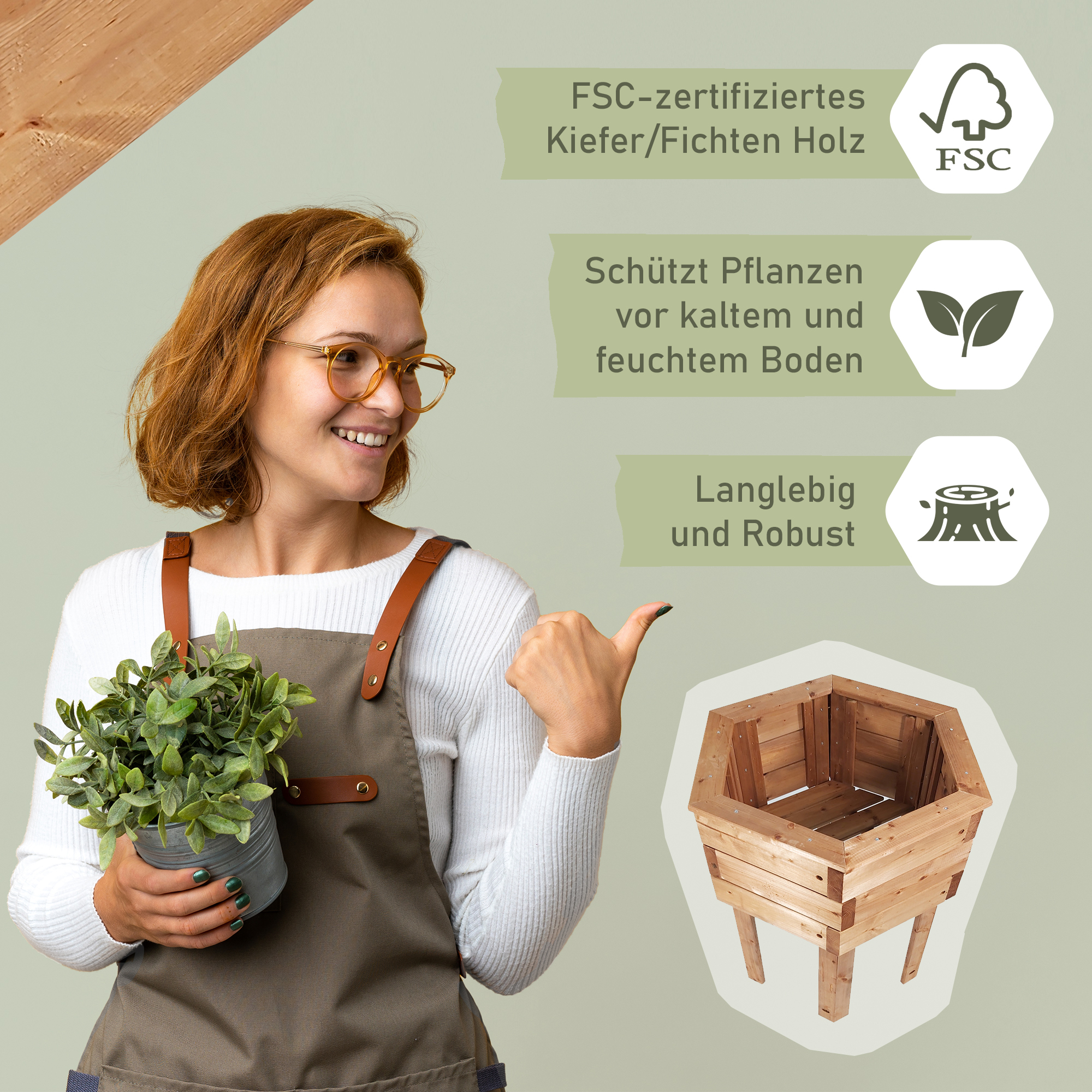 Pflanzkasten aus Holz 6eckig, 68cm hoch, Blumenkübel mit Füßen, Pflanzgefäß NA114_B Pflanzkasten aus Holz 6eckig, 68cm hoch, Blumenkübel mit Füßen, Pflanzgefäß NA114_B