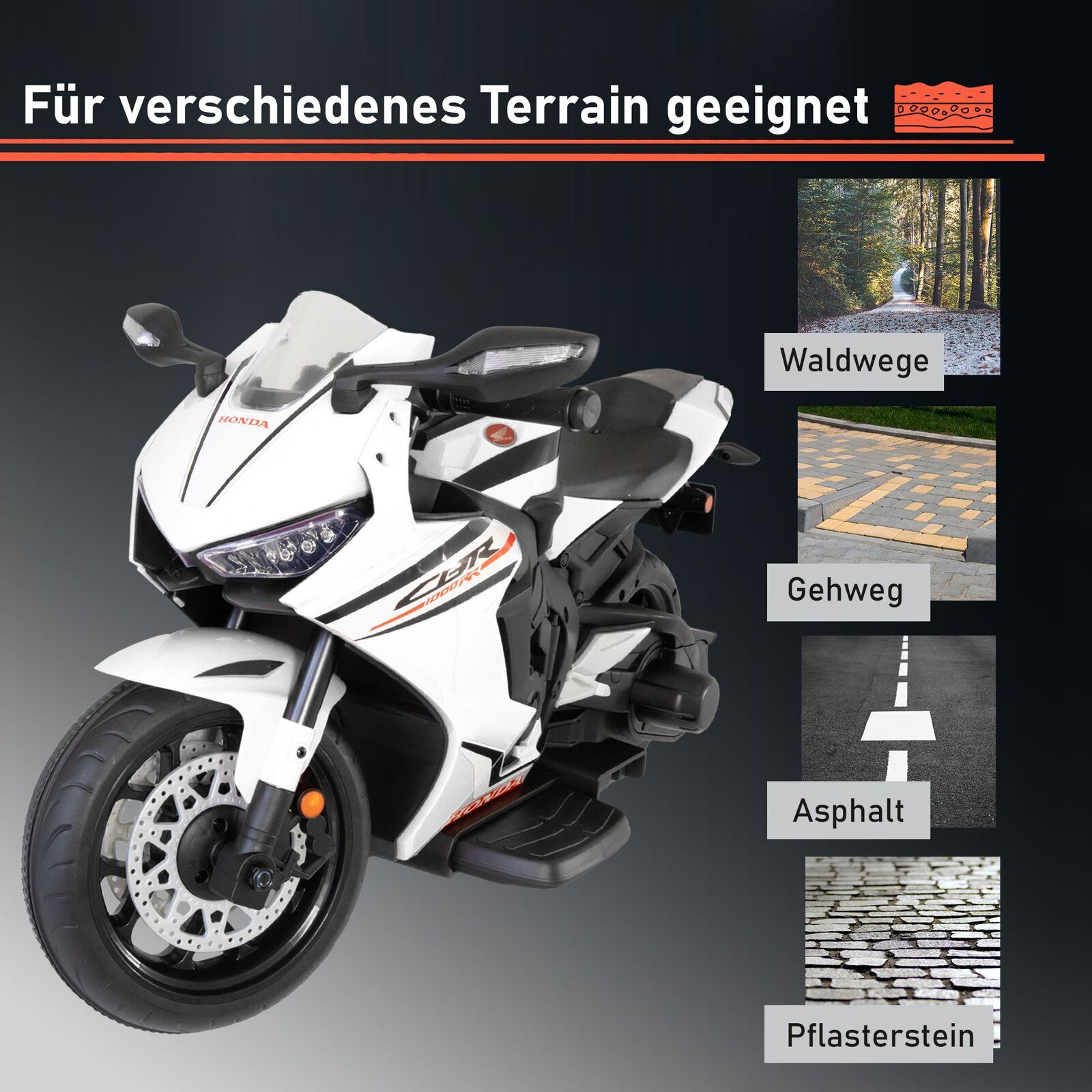 Kindermotorrad mit abnehmbaren Stützrädern für Kinder ab 3 Jahre, elektrisches Kinderfahrzeug PT013_W