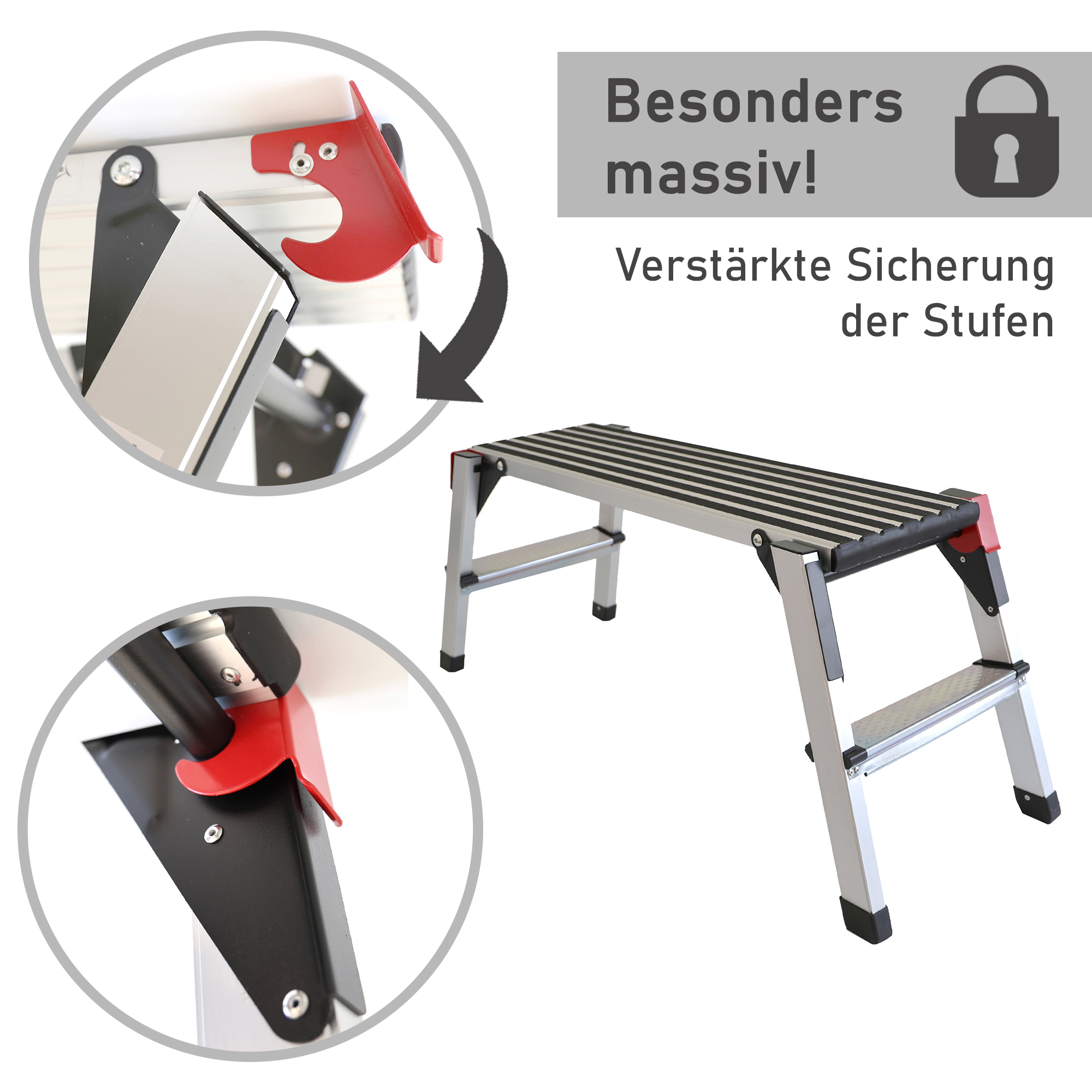 Arbeitsplattform bis 150 kg belastbar, Arbeitsbühne 50 cm hoch, Aluleiter mit 2 Stufen NA181 Arbeitsplattform bis 150 kg belastbar, Arbeitsbühne 50 cm hoch, Aluleiter mit 2 Stufen NA181