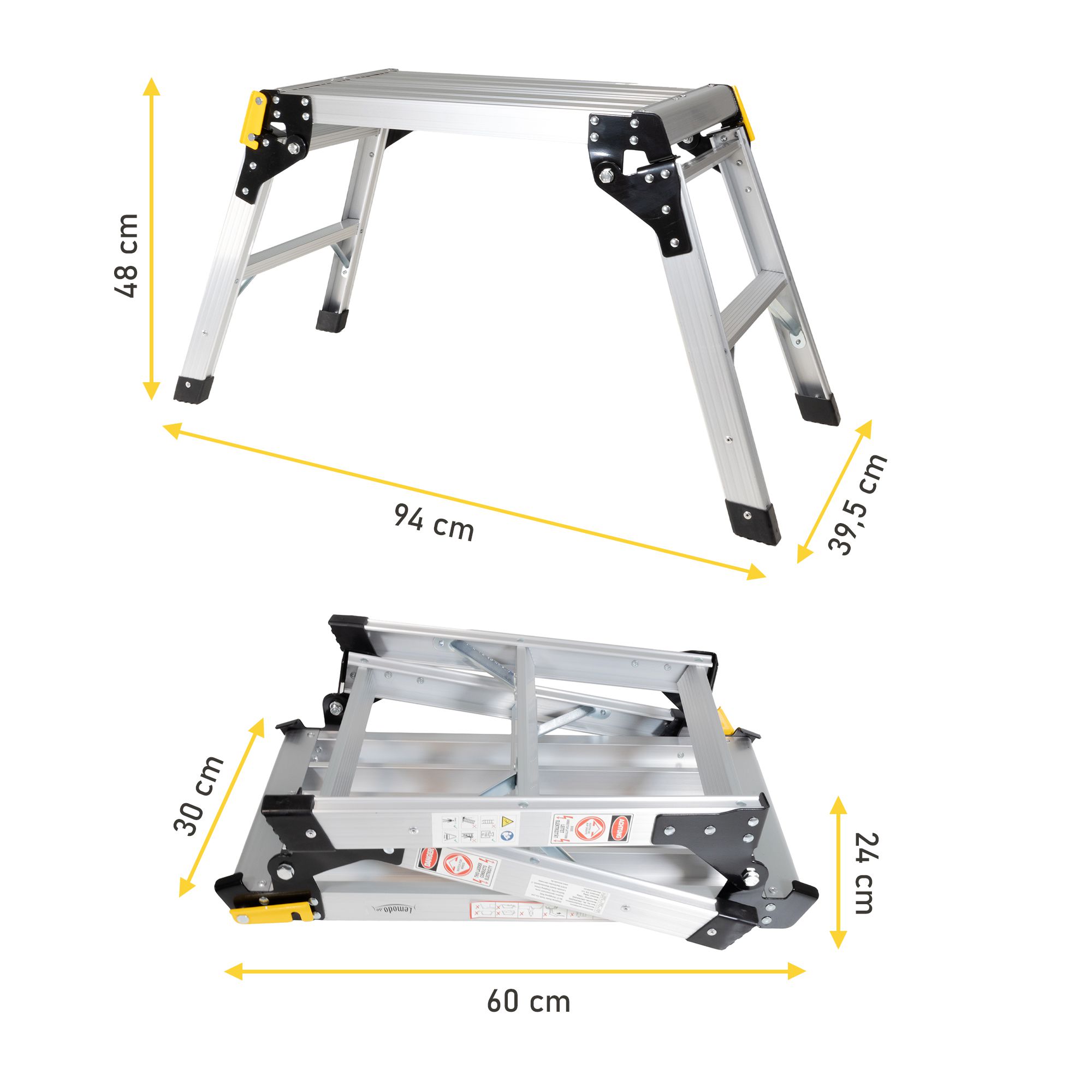 Kompakte Arbeitsplattform bis 150 kg belastbar, Arbeitsbühne 50 cm hoch, Aluleiter mit 2 Stufen NA205 Kompakte Arbeitsplattform bis 150 kg belastbar, Arbeitsbühne 50 cm hoch, Aluleiter mit 2 Stufen NA205