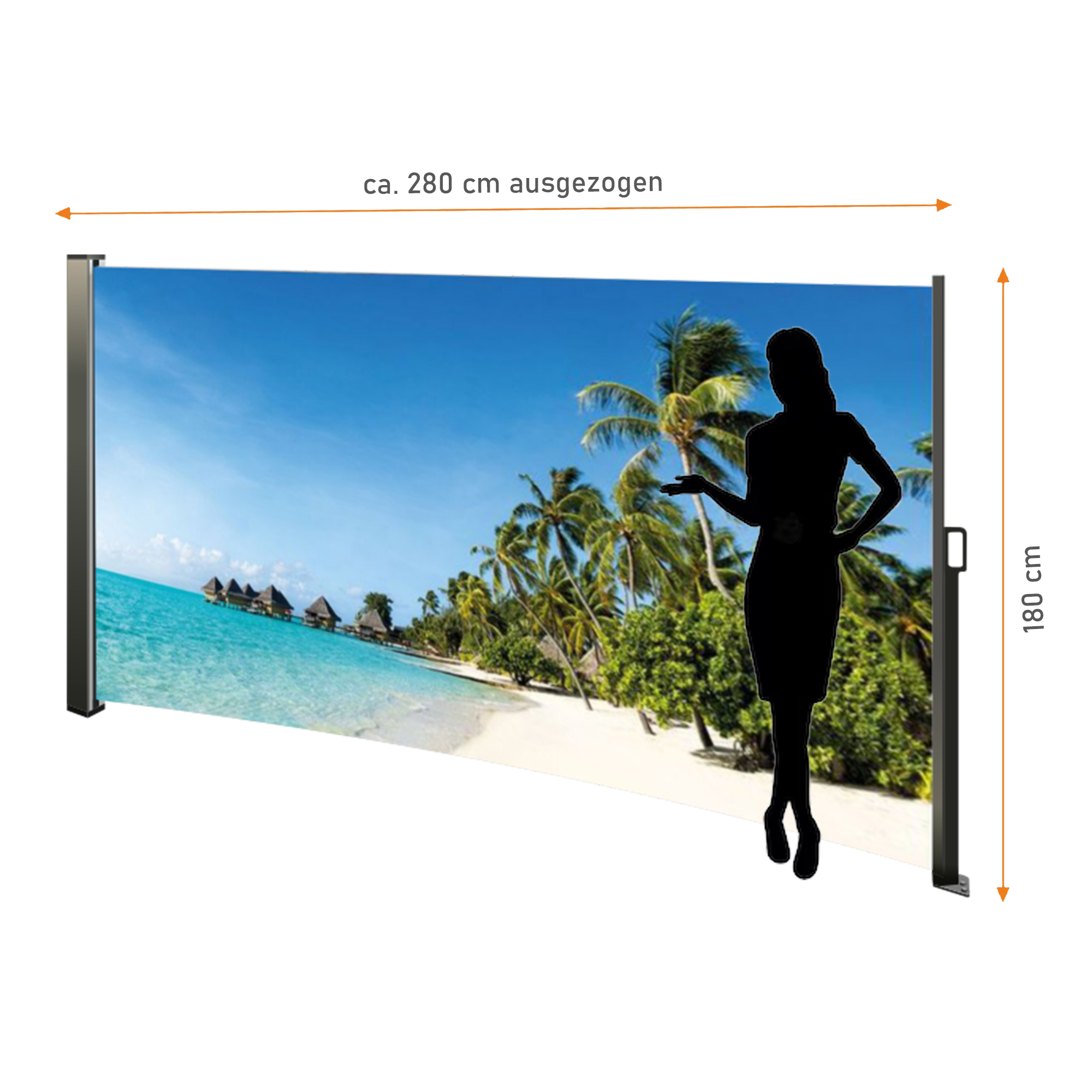 Seitenmarkise ausziehbar rechts, 180 cm hoch, Seitenrollo mit Fotodruck Südsee NA099-L Seitenmarkise ausziehbar rechts, 180 cm hoch, Seitenrollo mit Fotodruck Südsee NA099-L