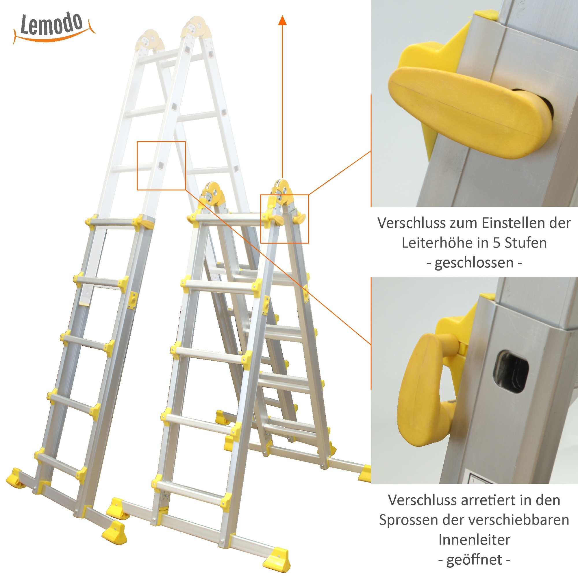 Alu Teleskopleiter ausziehbar, Klappleiter 4-teilig, 4,6 m, bis 150 kg, Stehleiter, Anlegeleiter NA149 Alu Teleskopleiter ausziehbar, Klappleiter 4-teilig, 4,6 m, bis 150 kg, Stehleiter, Anlegeleiter NA149