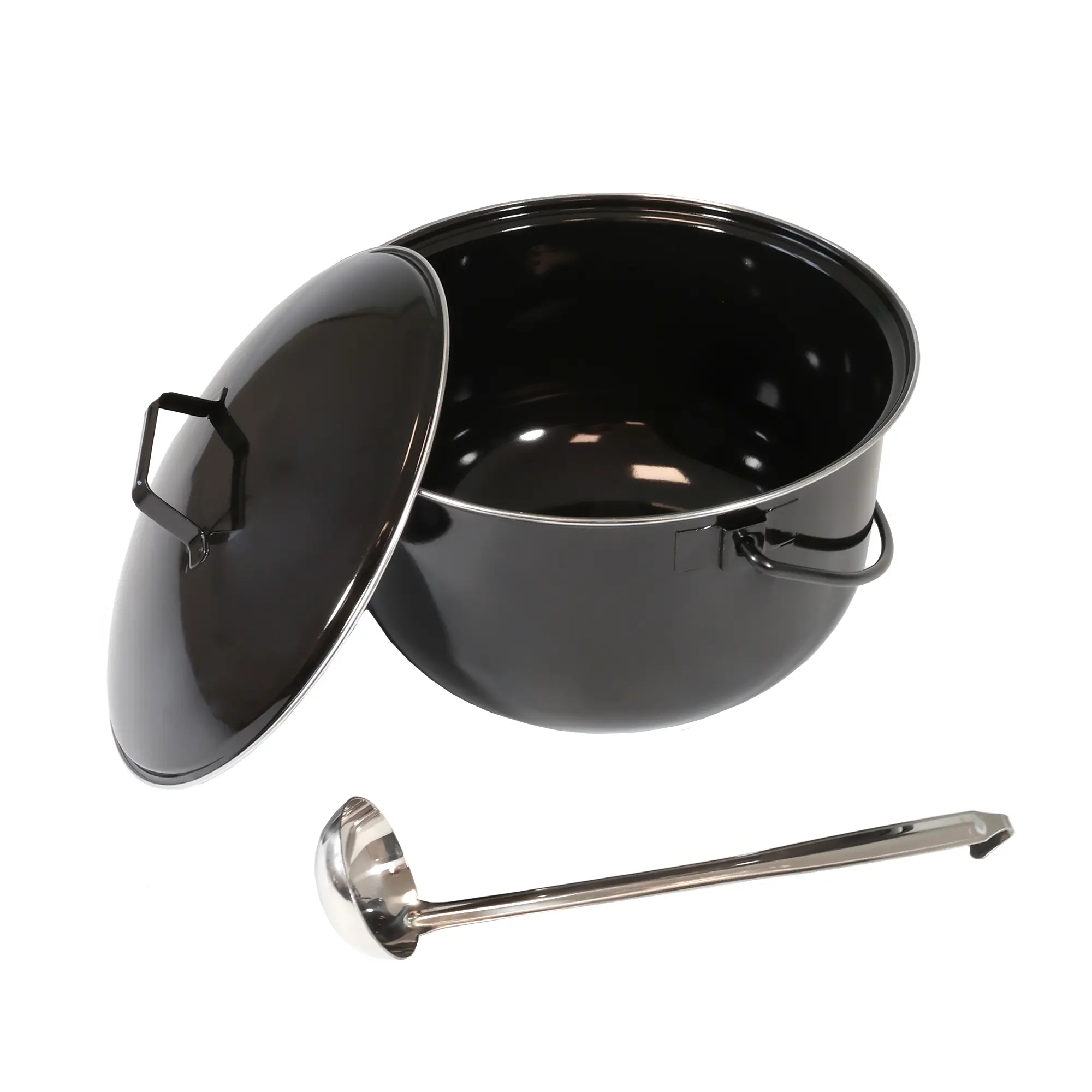 Gulaschtopf 14 L, Gulaschkessel für Schwenkgrill, Emaillierter Suppenkessel mit Schöpfkelle NA080