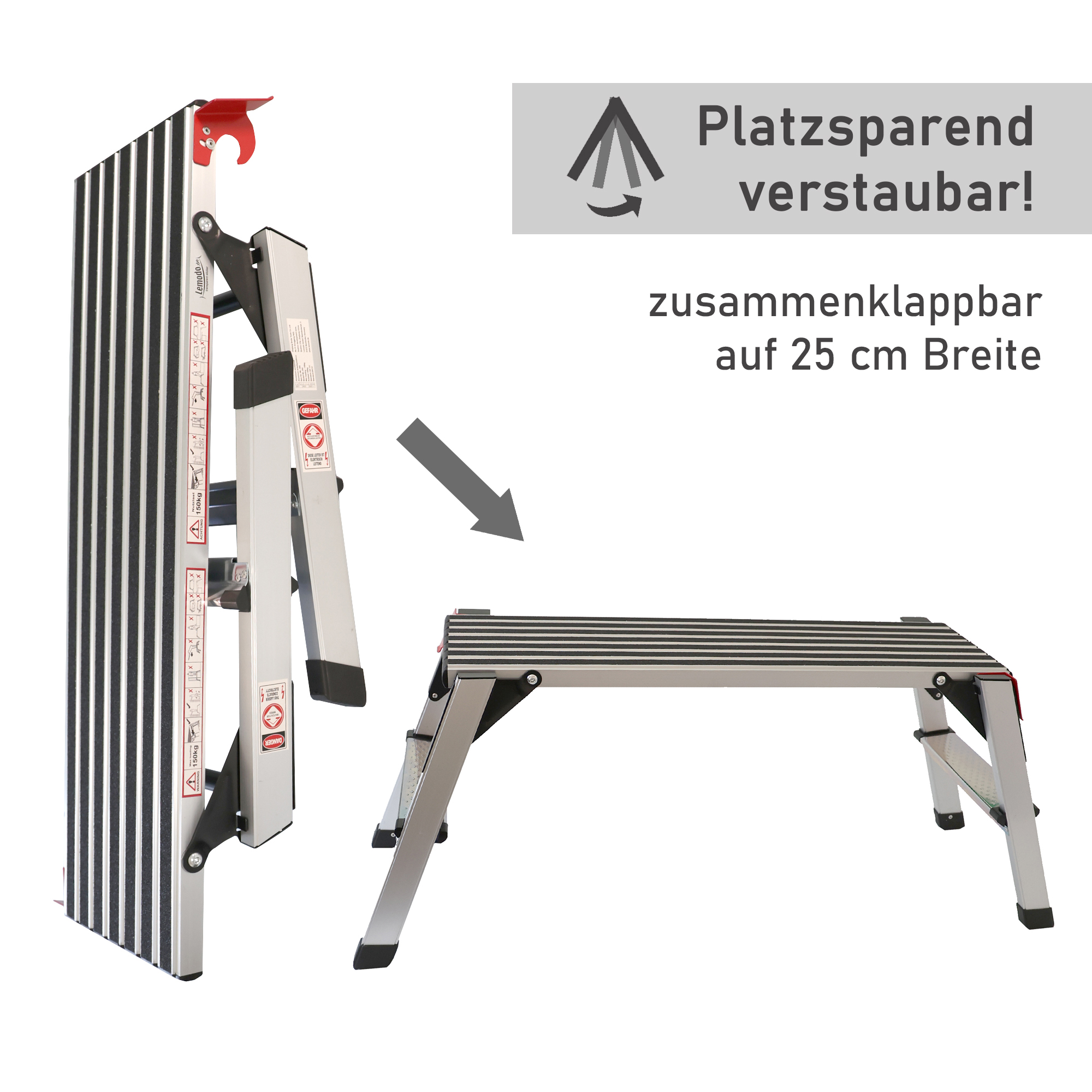 Arbeitsplattform bis 150 kg belastbar, Arbeitsbühne 50 cm hoch, Aluleiter mit 2 Stufen NA181 Arbeitsplattform bis 150 kg belastbar, Arbeitsbühne 50 cm hoch, Aluleiter mit 2 Stufen NA181