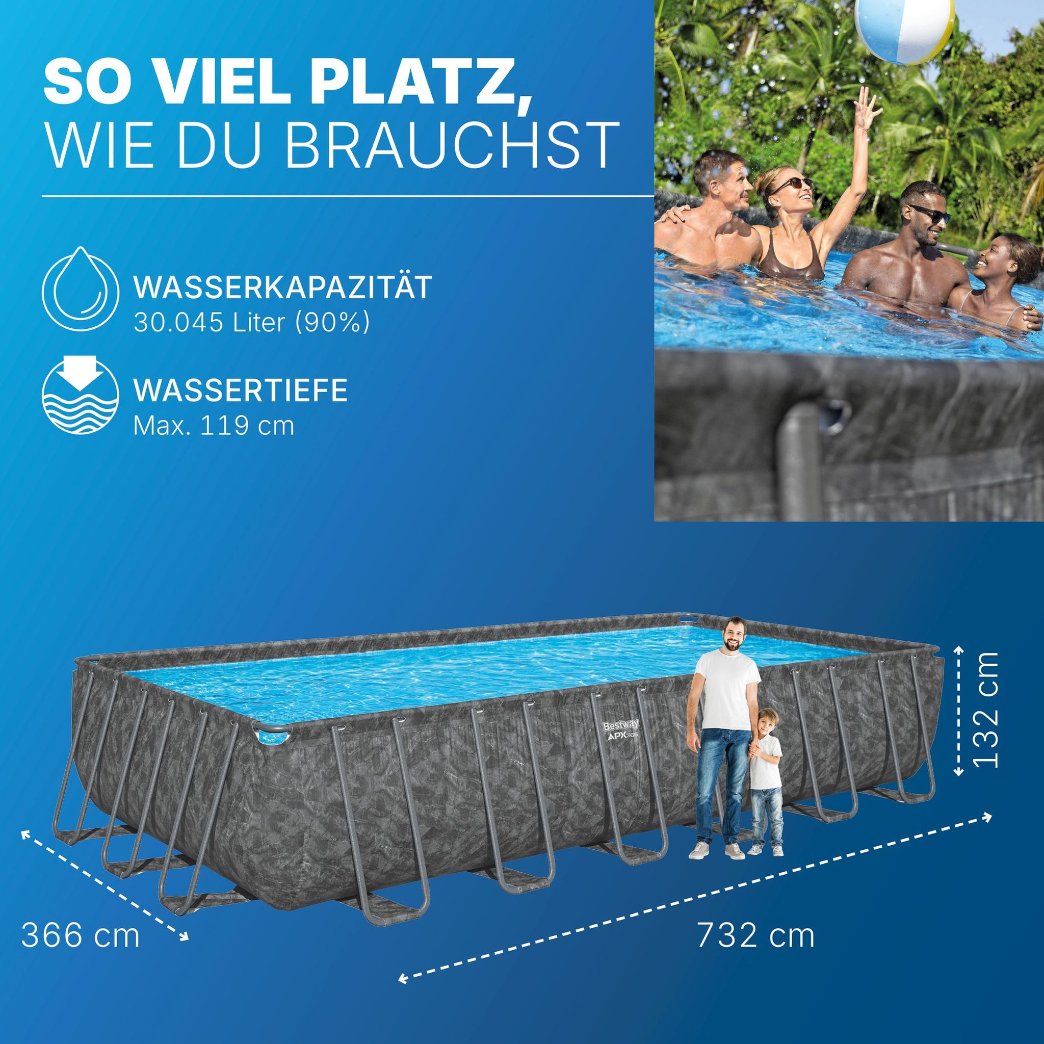 Bestway APX365 winterfestes Frame Pool Komplett-Set 732 x 366 x 132 cm Bestway APX365 winterfestes Frame Pool Komplett-Set 732 x 366 x 132 cm