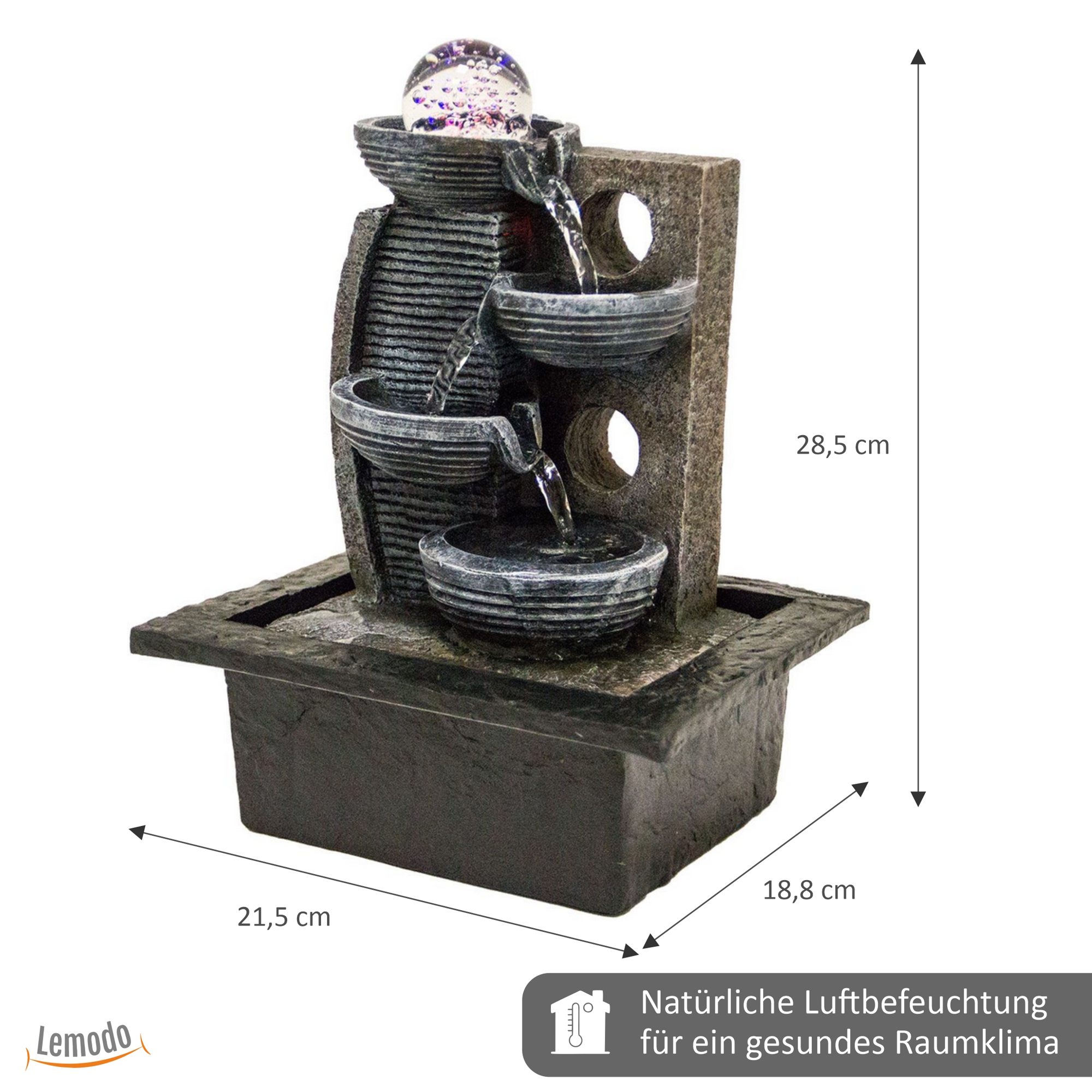 Zimmerbrunnen mit Stufen, LED-Beleuchtung, Dekobrunnen für die Wohnung, moderner Zierbrunnen in ZEN-Optik NA093 Zimmerbrunnen mit Stufen, LED-Beleuchtung, Dekobrunnen für die Wohnung, moderner Zierbrunnen in ZEN-Optik NA093