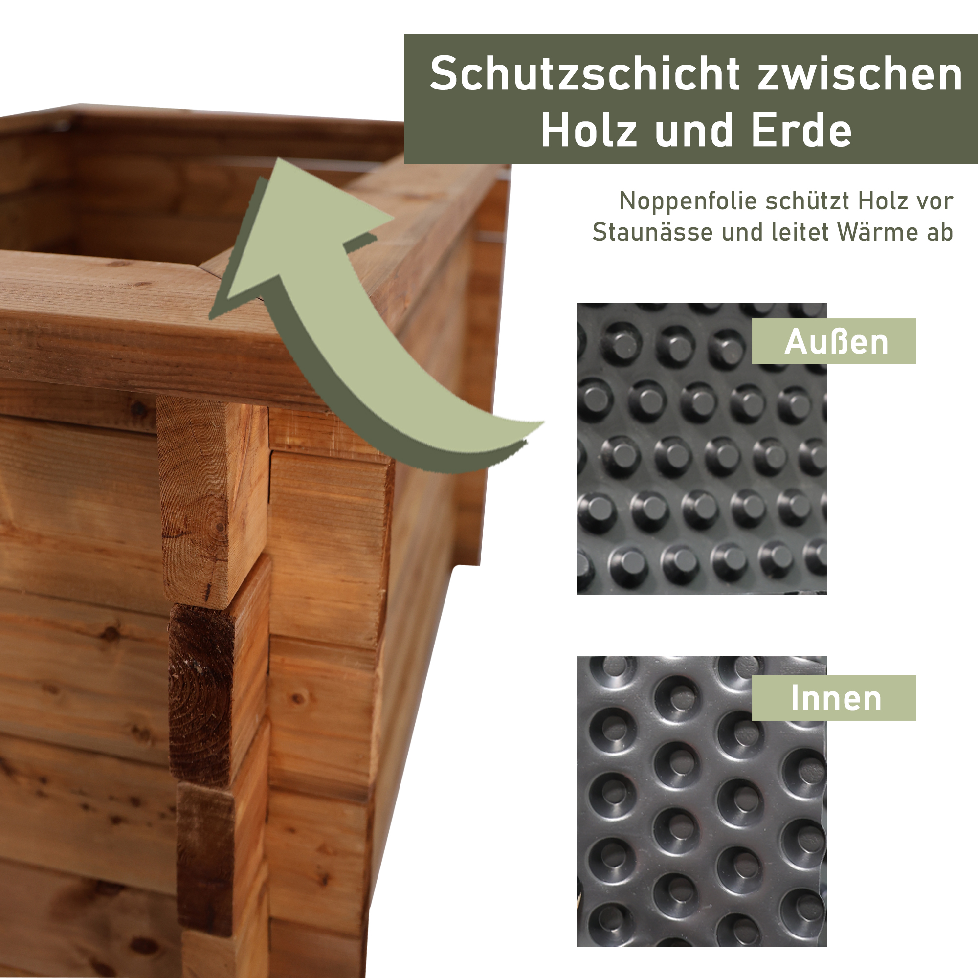 Massives Hochbeet aus Holz, 145 cm lang, Frühbeet als Set mit Noppenfolie und Nagerschutzgitter NA112_B Massives Hochbeet aus Holz, 145 cm lang, Frühbeet als Set mit Noppenfolie und Nagerschutzgitter NA112_B