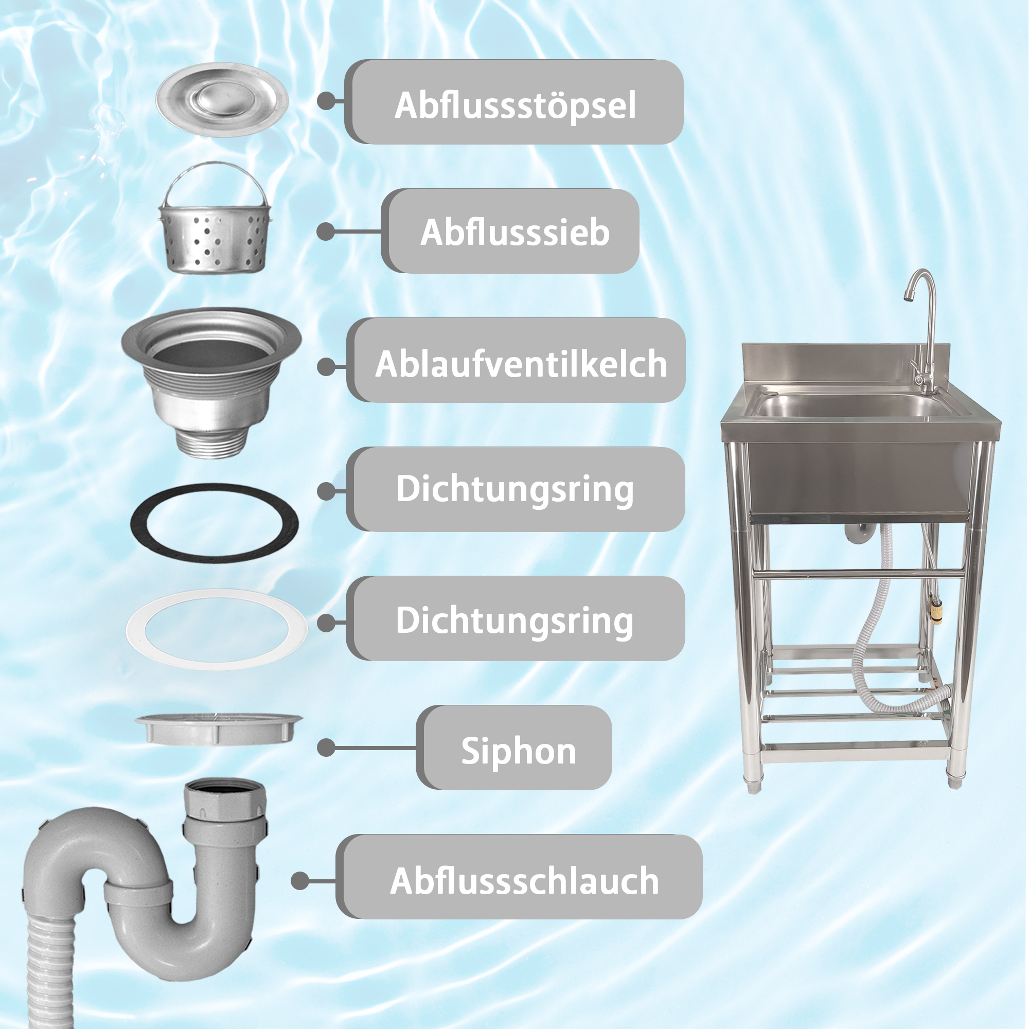 Spültisch freistehend, Wasserhahn mit Gartenschlauch-Anschluss, Spülbecken Spültisch freistehend_Wasserhahn mit Gartenschlauch-Anschluss_M Spültisch freistehend, Wasserhahn mit Gartenschlauch-Anschluss, Spülbecken Spültisch freistehend_Wasserhahn mit Gartenschlauch-Anschluss_M