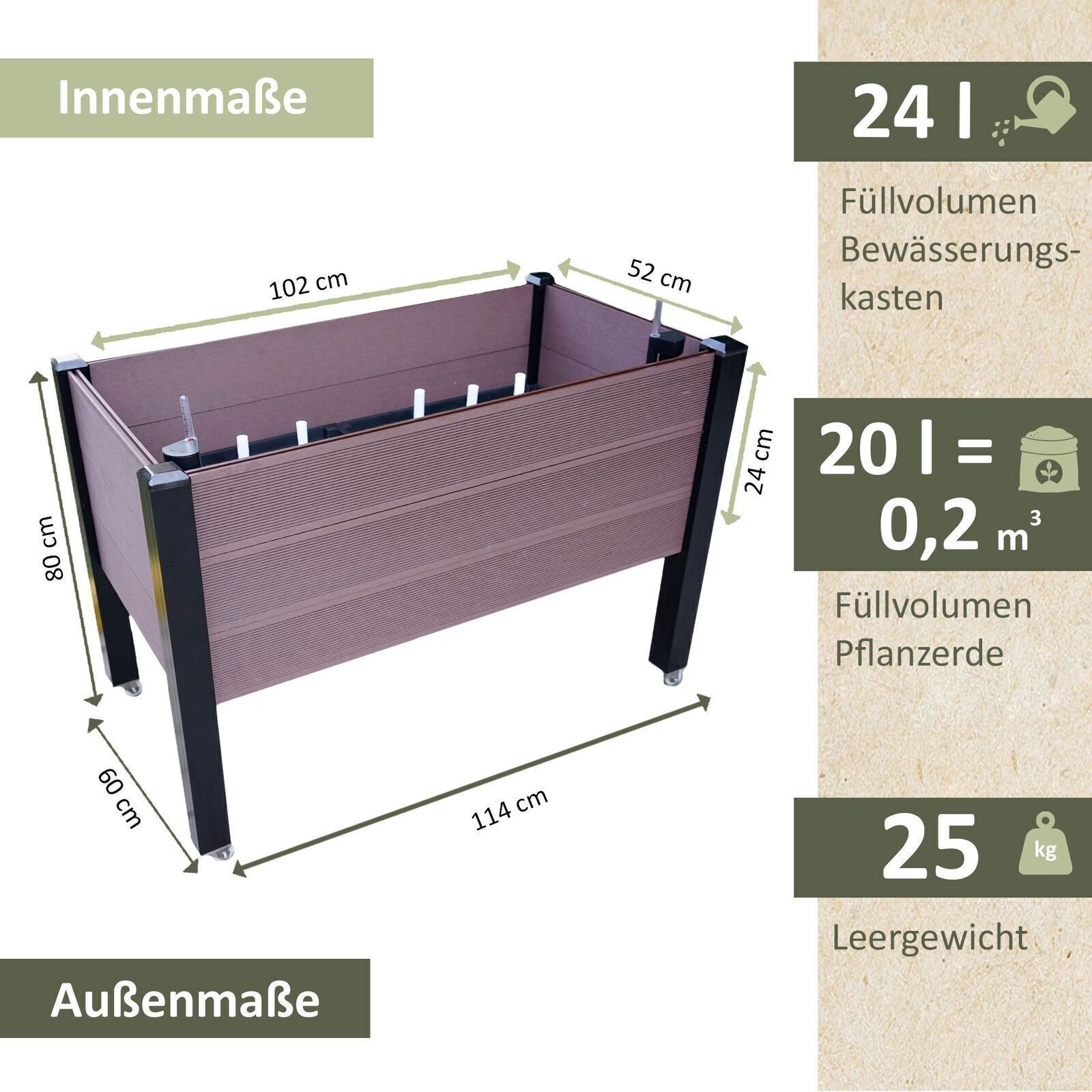 Hochbeet Siena mit integrierter Bewässerung, Kräuterbeet aus WPC DH011 Hochbeet Siena mit integrierter Bewässerung, Kräuterbeet aus WPC DH011