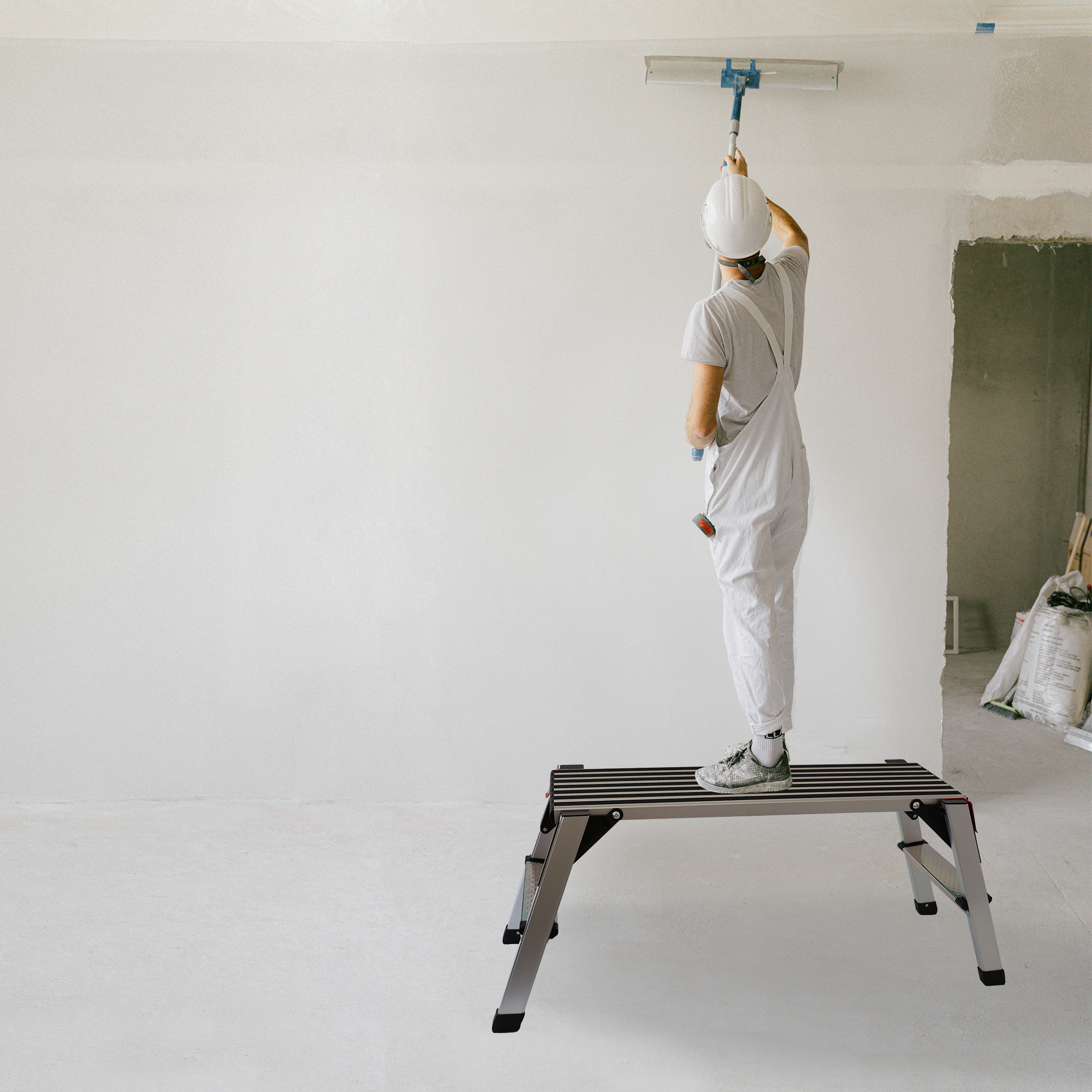 Arbeitsplattform bis 150 kg belastbar, Arbeitsbühne 50 cm hoch, Aluleiter mit 2 Stufen NA181 Arbeitsplattform bis 150 kg belastbar, Arbeitsbühne 50 cm hoch, Aluleiter mit 2 Stufen NA181