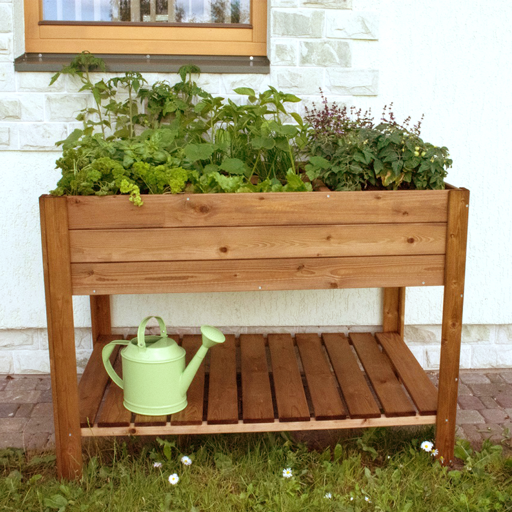 Hochbeet aus Holz mit Ablage, Pflanzkasten 110 x 60 cm, Kräuterbeet mit 6 Pflanzzonen NA042_B Hochbeet aus Holz mit Ablage, Pflanzkasten 110 x 60 cm, Kräuterbeet mit 6 Pflanzzonen NA042_B