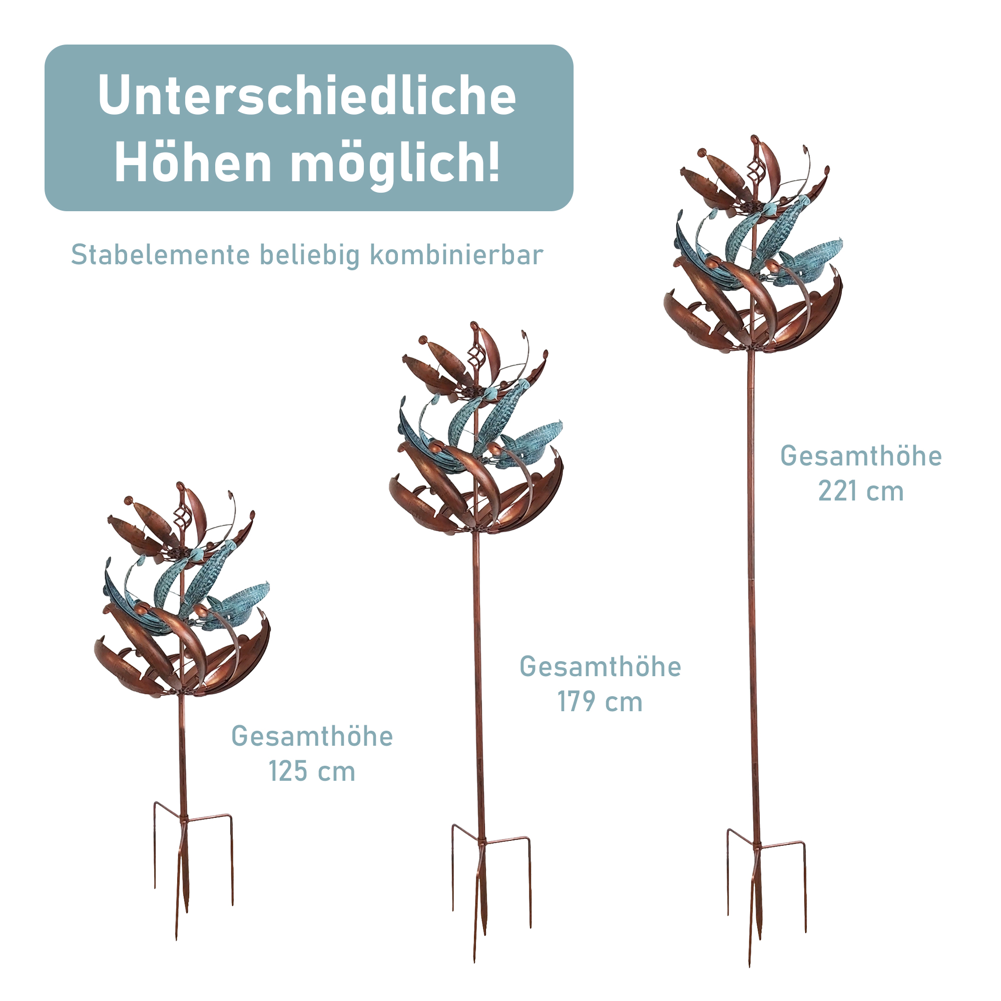 Windrad mit 3 gegenläufigen Rotoren, bronze, Gartendeko, 221 cm hoch NA200 Windrad mit 3 gegenläufigen Rotoren, bronze, Gartendeko, 221 cm hoch NA200